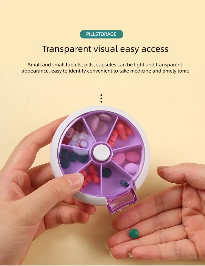 (Pink) Mini Pill Box Pocket Size Storage Box Mini Small Portable Organizer Travel Vitamin Storage Tablet 7 Days 7 Grids Pills Medicine Cases Container Fish Oils