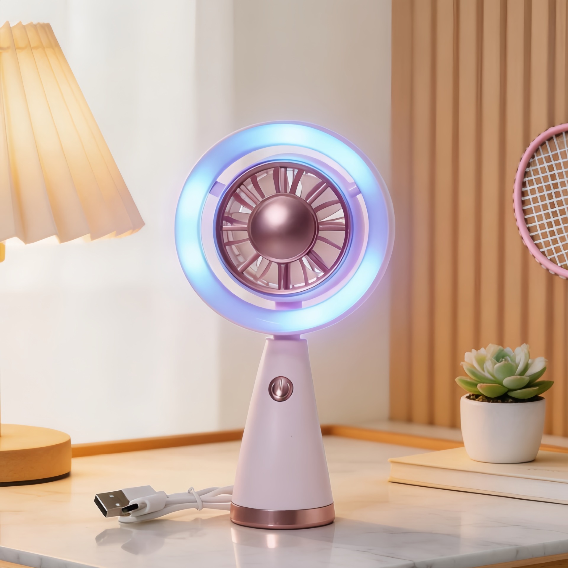 (Green) Cute Light Portable Handheld Mini Fan Compact Design Lightweight Build Desktop Cooling Fan Stable Operation ﻿