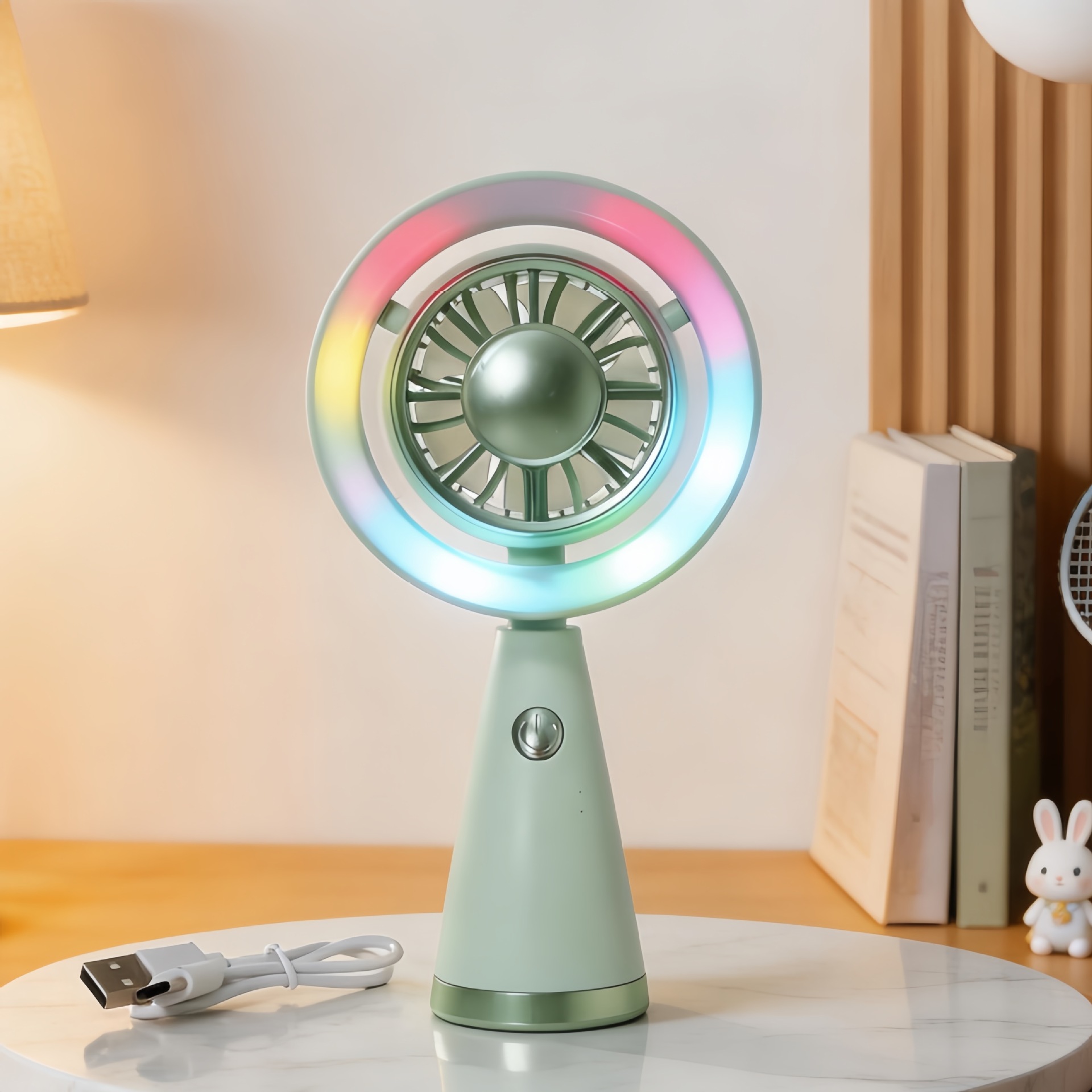 (Green) Cute Light Portable Handheld Mini Fan Compact Design Lightweight Build Desktop Cooling Fan Stable Operation ﻿