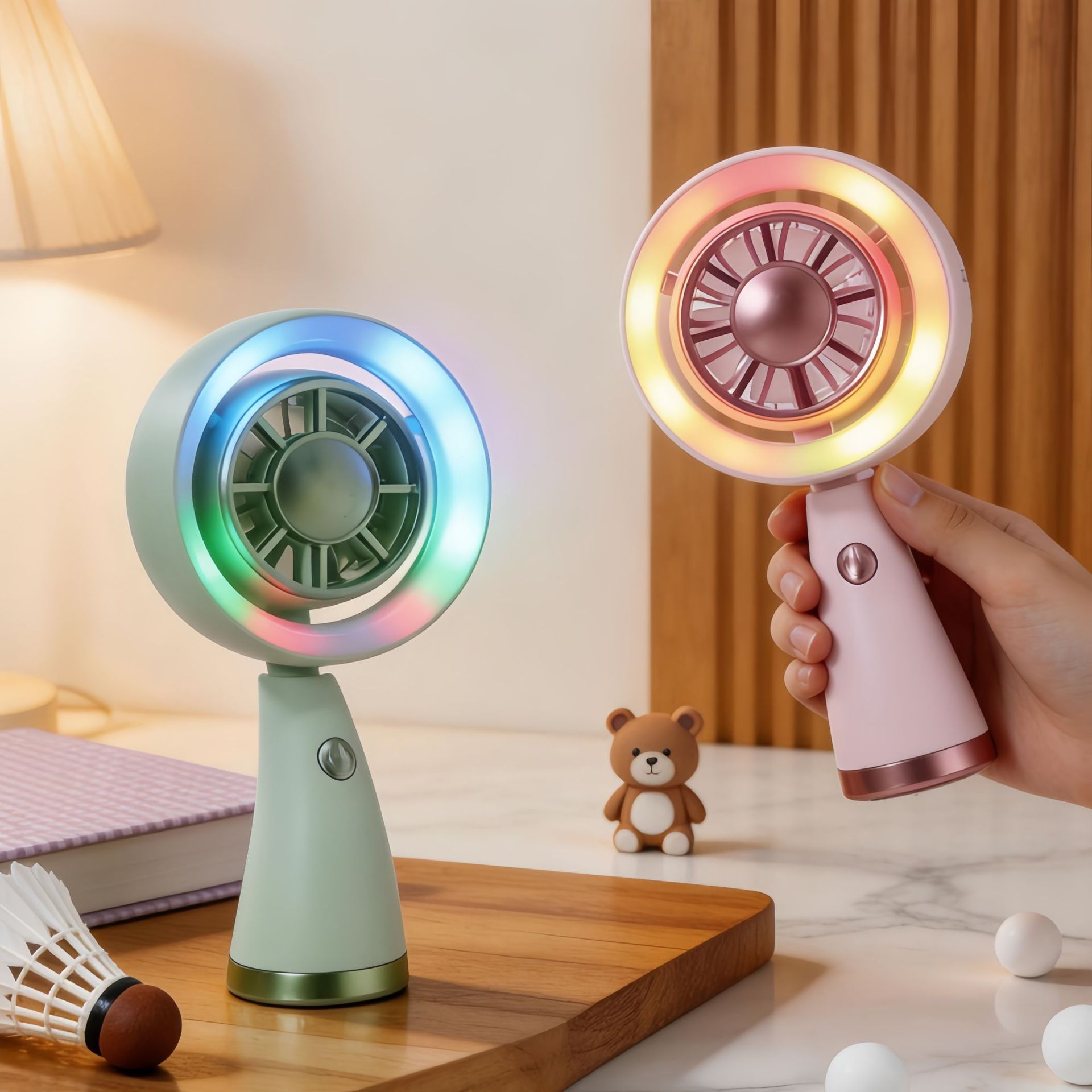 (Green) Cute Light Portable Handheld Mini Fan Compact Design Lightweight Build Desktop Cooling Fan Stable Operation ﻿