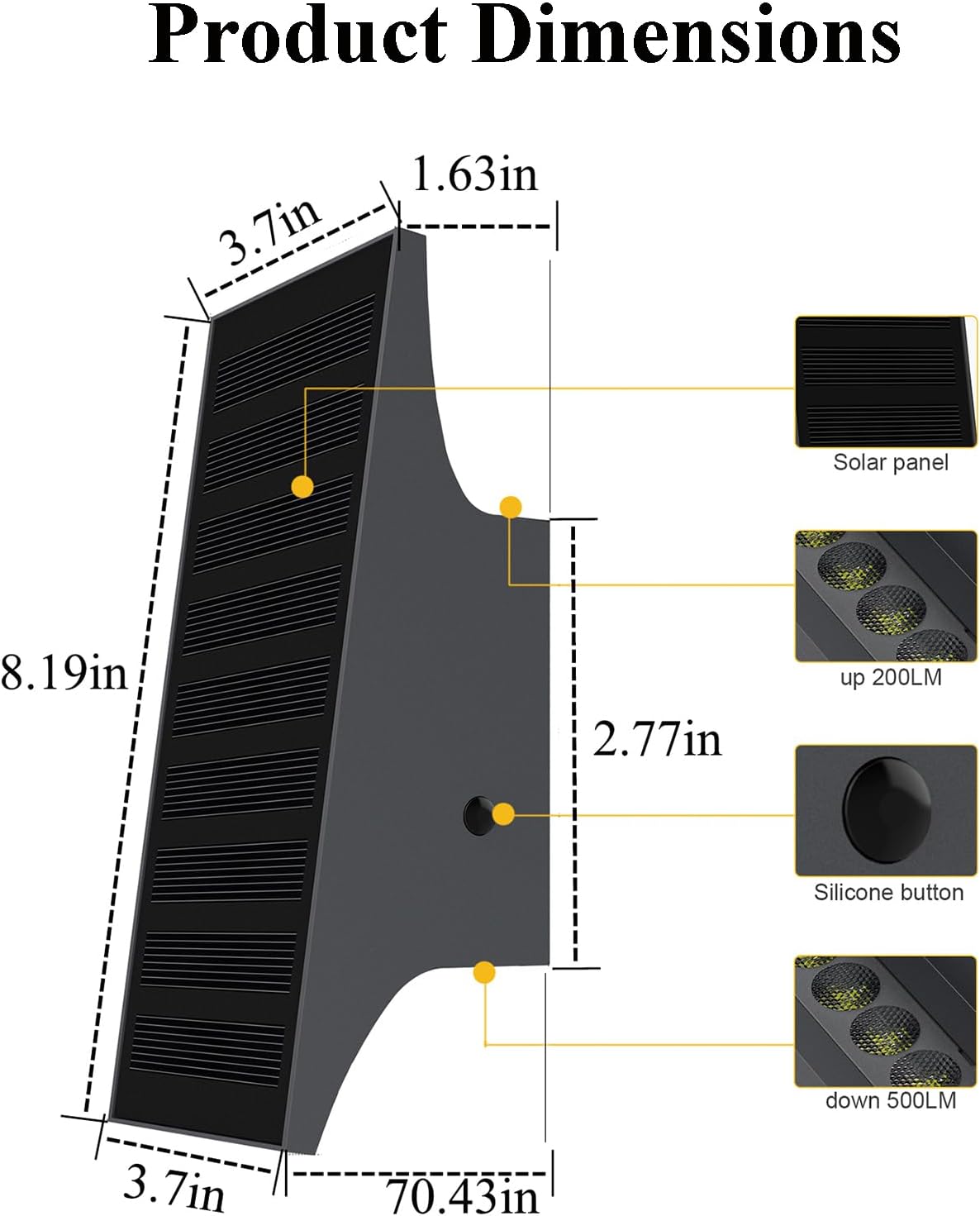 Solar Outdoor Lights 3000K 700LM Solar Wall Lights Outdoor Up and Down Dimmable Solar Sconce Lights IP65 Waterproof Outdoor Solar Lights for Yard Patio Garage 