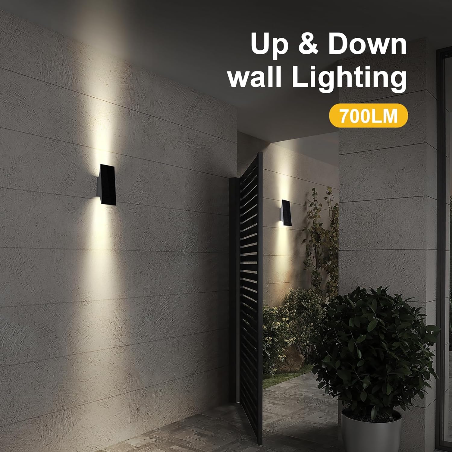 Solar Outdoor Lights 3000K 700LM Solar Wall Lights Outdoor Up and Down Dimmable Solar Sconce Lights IP65 Waterproof Outdoor Solar Lights for Yard Patio Garage 