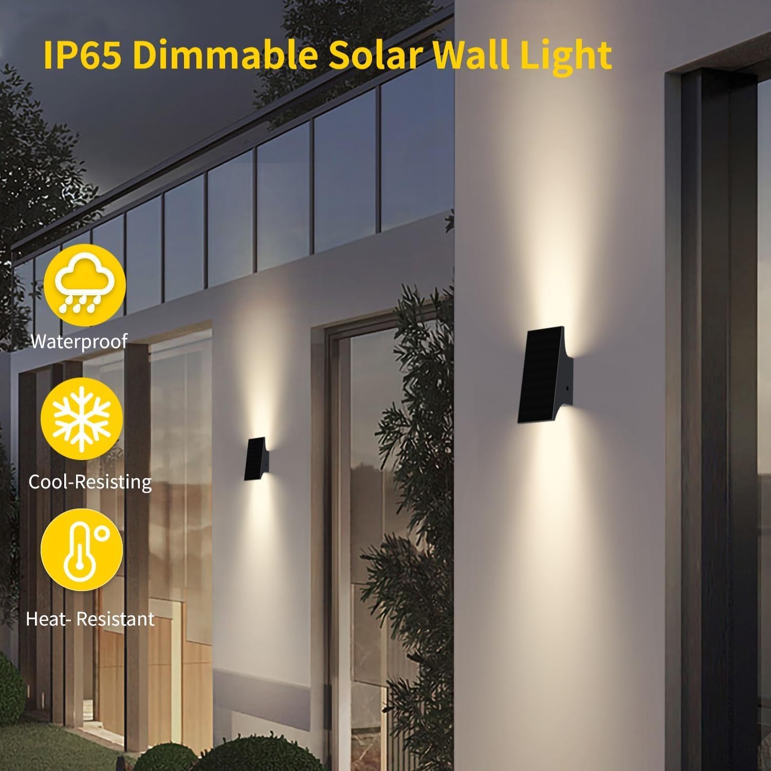 Solar Outdoor Lights 3000K 700LM Solar Wall Lights Outdoor Up and Down Dimmable Solar Sconce Lights IP65 Waterproof Outdoor Solar Lights for Yard Patio Garage 