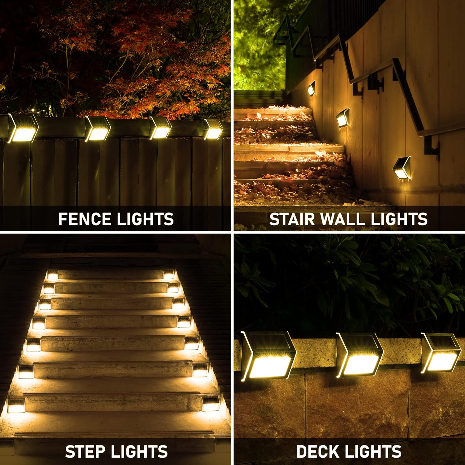 (Cool White) Solar Fence Lights Outdor Garden Waterproof Solar Step Lights Stainless Steel Led Lighting Decoration for Stair Deck Wall Patio Porch Yard Pathway Walkway 6 Pcs