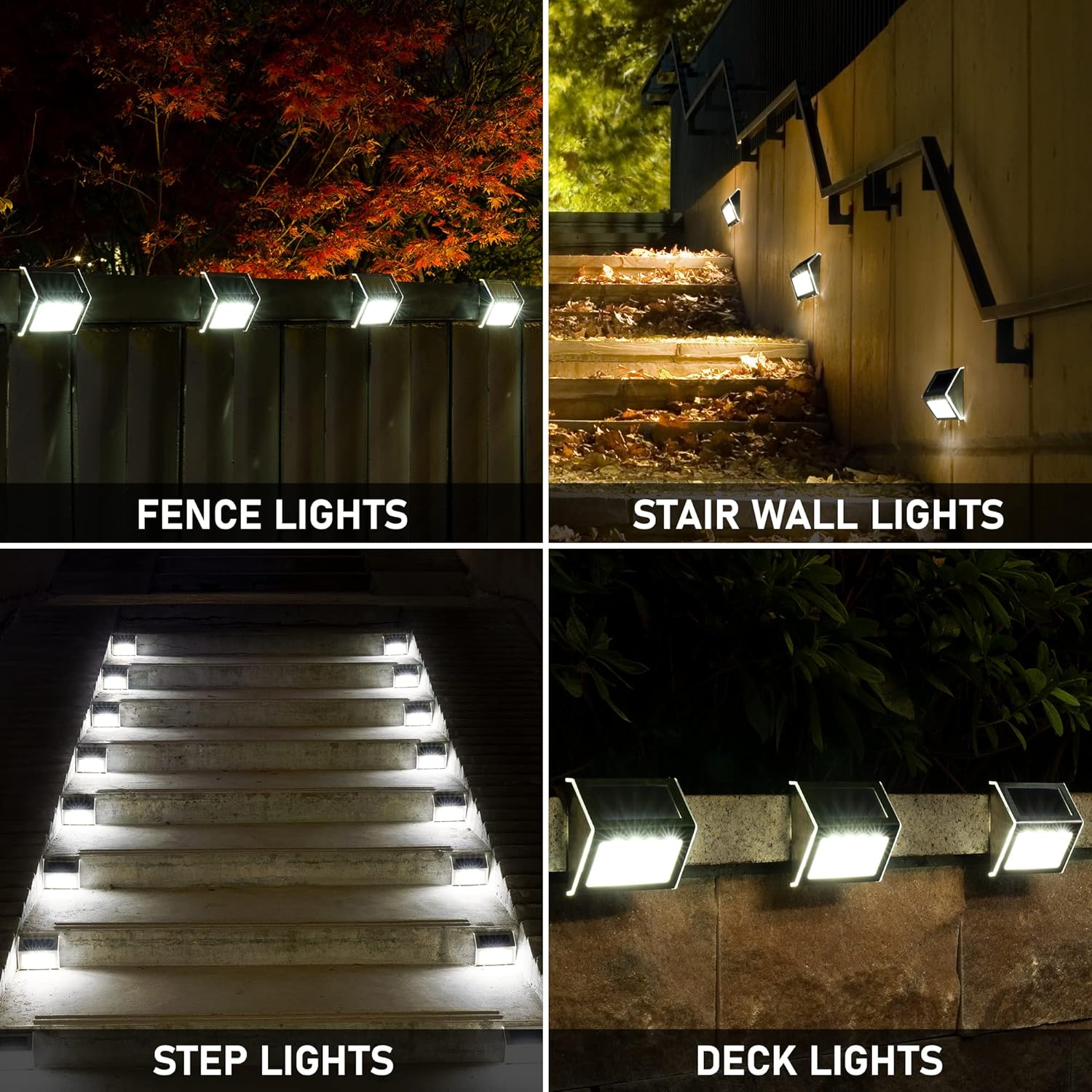 (Cool White) Solar Fence Lights Outdor Garden Waterproof Solar Step Lights Stainless Steel Led Lighting Decoration for Stair Deck Wall Patio Porch Yard Pathway Walkway 6 Pcs