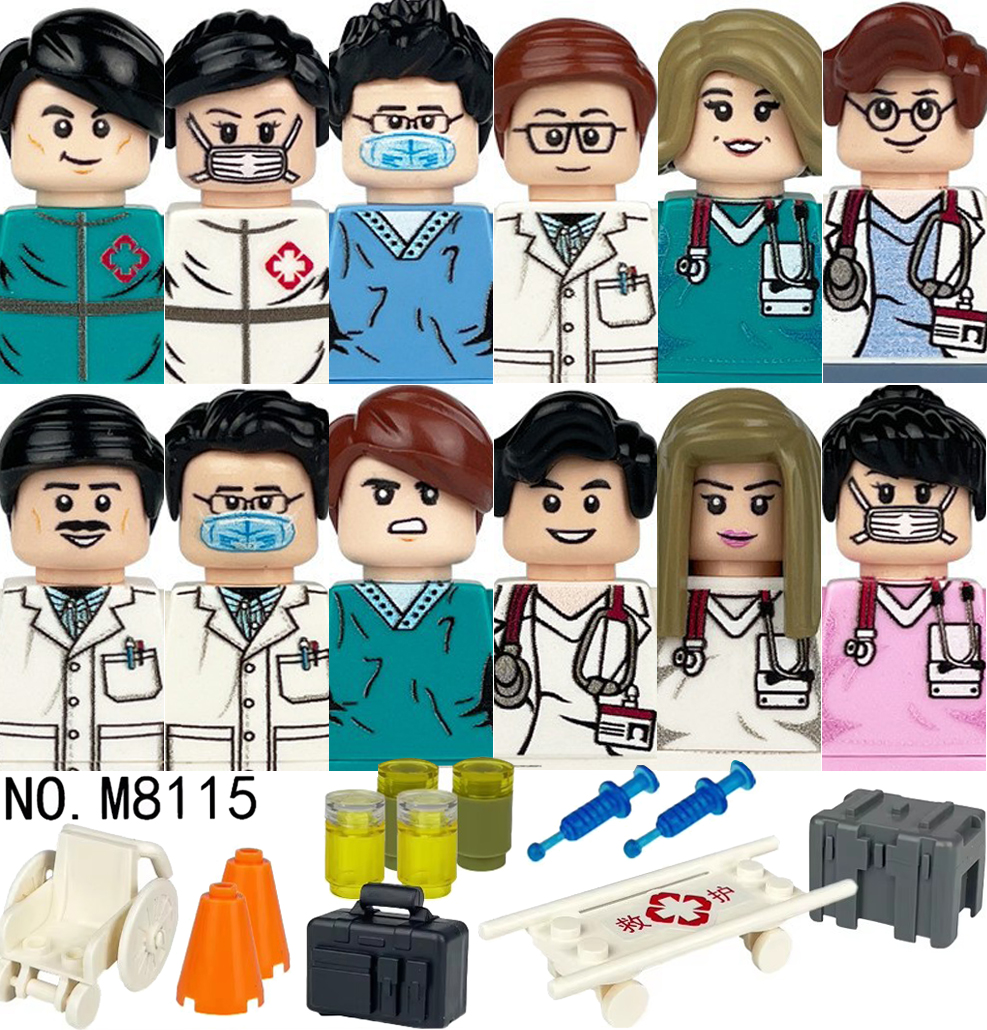 (Style D) Profession Mini Figures Building Blocks Doctor Nurse Police Astronaut Farmer Bricks Educational Toys for Kids