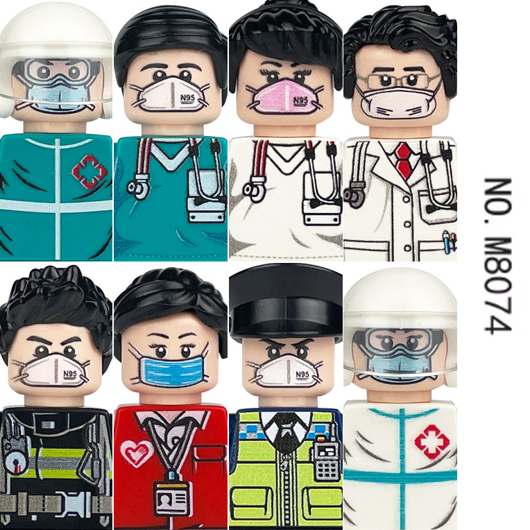 (Style D) Profession Mini Figures Building Blocks Doctor Nurse Police Astronaut Farmer Bricks Educational Toys for Kids
