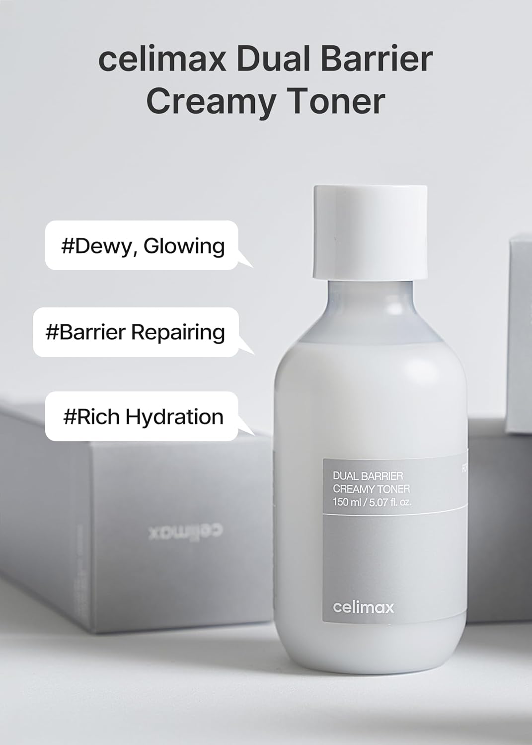 celimax Dual Barrier Creamy Toner with Ceramides Peptide Oil Alcohol Free Facial Astringent Hydrating Calming Soothing Non Irritating 150Ml
