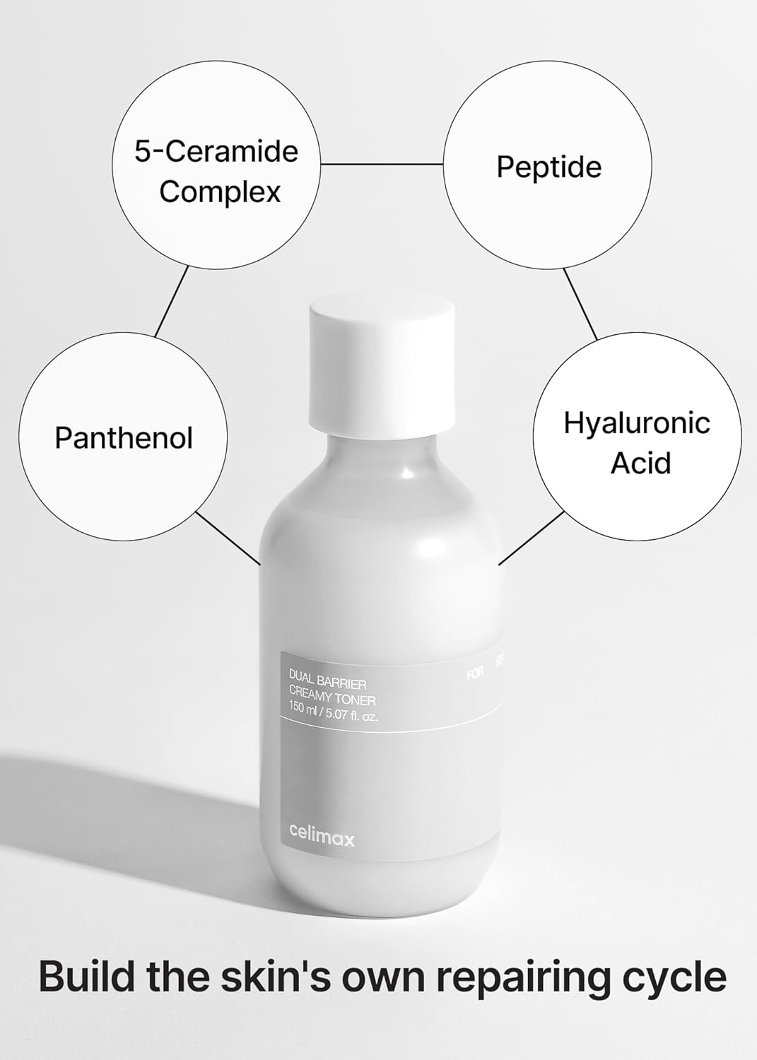 celimax Dual Barrier Creamy Toner with Ceramides Peptide Oil Alcohol Free Facial Astringent Hydrating Calming Soothing Non Irritating 150Ml