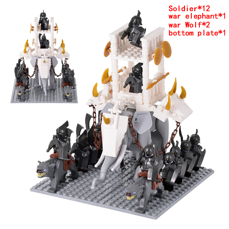 (Soldiers B) Medieval Mini Figures Orc Soldiers Raider Vargr Wolf Elephant Mount Knights Building Blocks Bricks Toys for Children Gifts