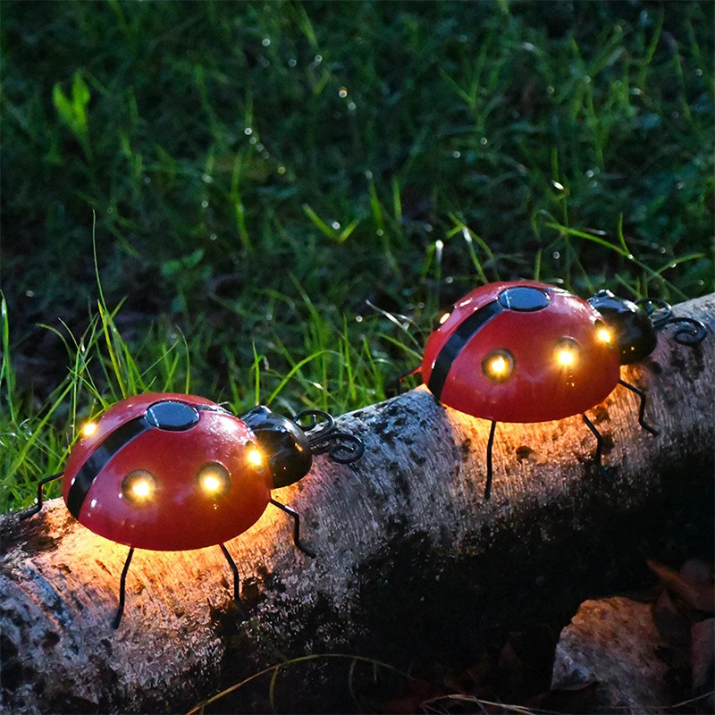 (Warm White) Outdoor Solar Ladybug Lamp Waterproof Garden Statue Wall Hanging Light Powered Light For Garden Outdoor Decetion LED Solar Lamp