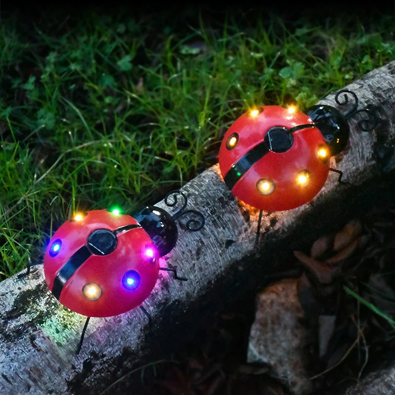 (Warm White) Outdoor Solar Ladybug Lamp Waterproof Garden Statue Wall Hanging Light Powered Light For Garden Outdoor Decetion LED Solar Lamp
