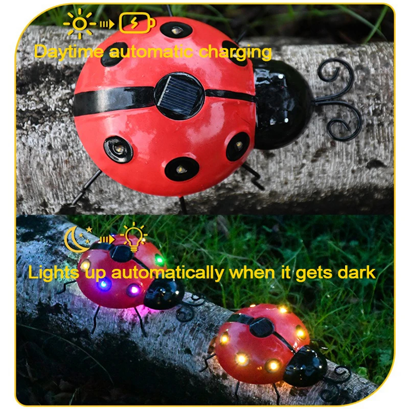 (Warm White) Outdoor Solar Ladybug Lamp Waterproof Garden Statue Wall Hanging Light Powered Light For Garden Outdoor Decetion LED Solar Lamp