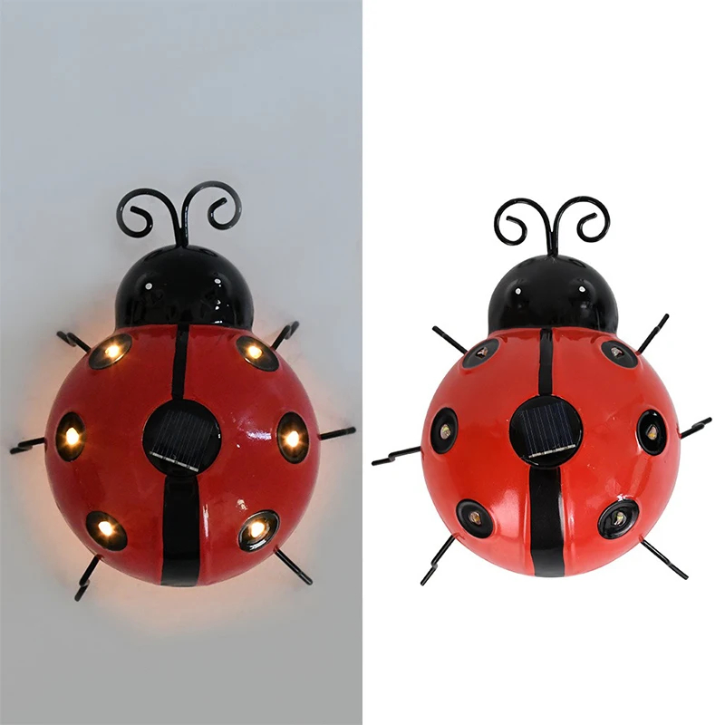 (Warm White) Outdoor Solar Ladybug Lamp Waterproof Garden Statue Wall Hanging Light Powered Light For Garden Outdoor Decetion LED Solar Lamp