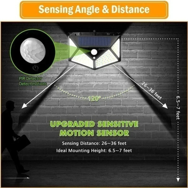 (1 PCS) New Upgrade Solar Street Light Outdoor Solar Wall Lamp PIR Motion Sensor Powered Sunlight for Garden Courtyard
