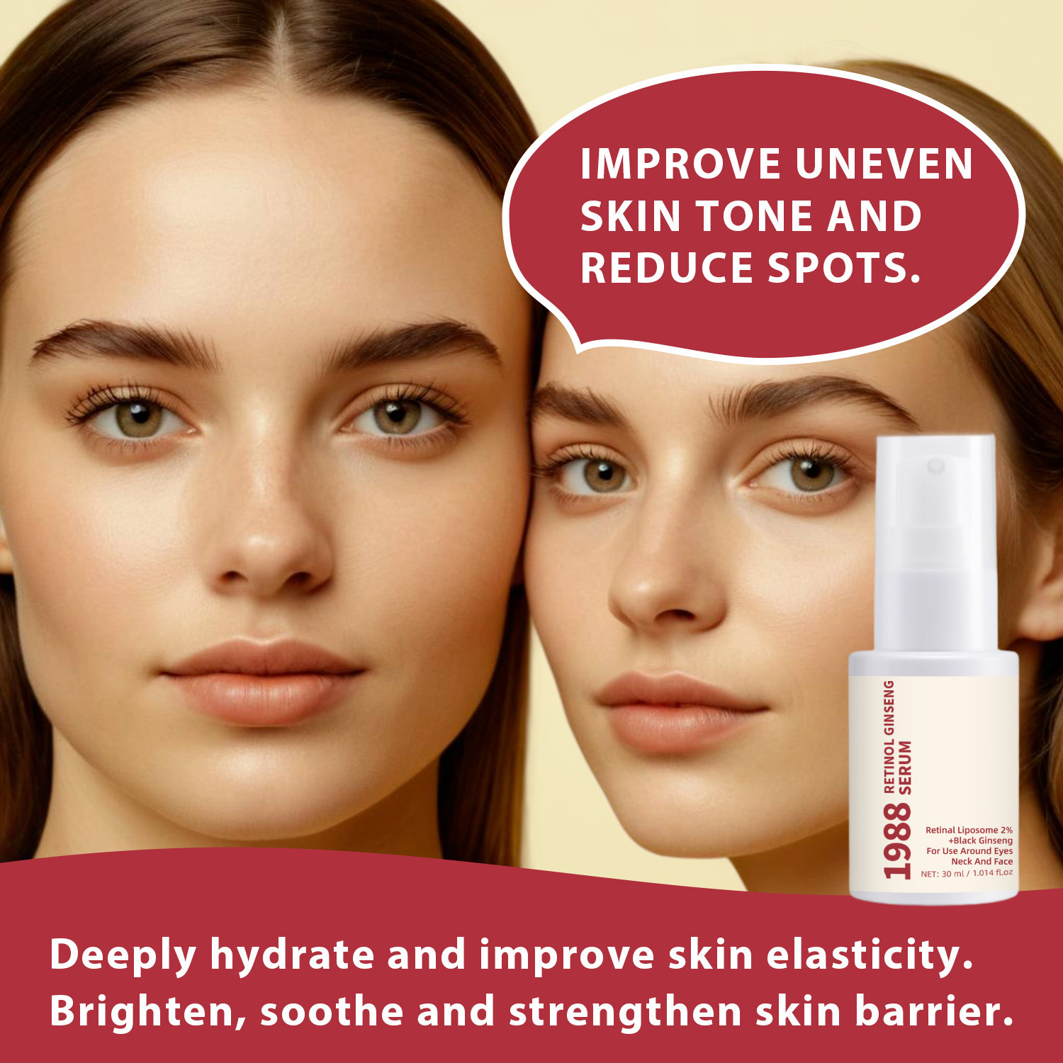 Retinol Ginseng Revitalizing Serum Anti Aging Wrinkle Smoothing Brightening Daily Face Care Treatment 30ml