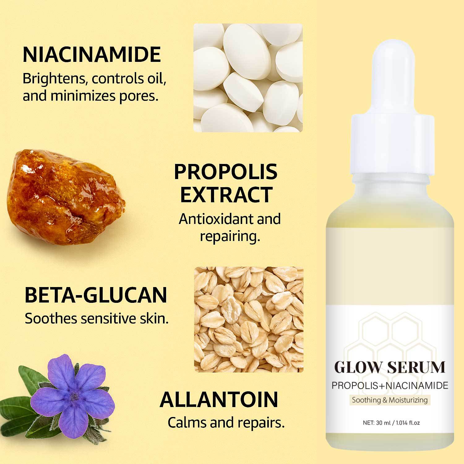 Propolis Niacinamide Radiance Essence Brightening Even Tone Moisturizing Daily Face Serum Treatment 30ml