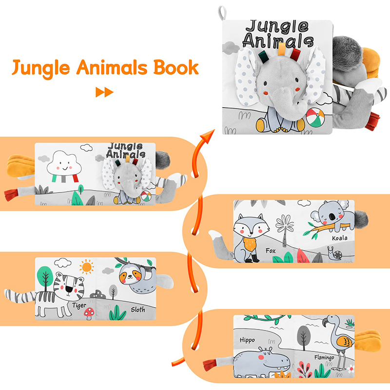 (AE~1005005614172754~ lion 997) Soft Baby Books 3D Touch Feel High Contrast Cloth Book Sensory Early Learning Stroller Toys for Infant Toddler Gifts 0-12 Months