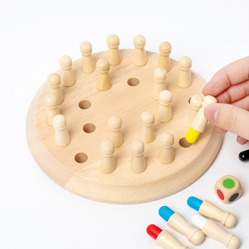 Wooden Memory Chess Board Color Memory Matching Brain Teasers Game Learning Activities Educational Montessori Toys for Kids Gift