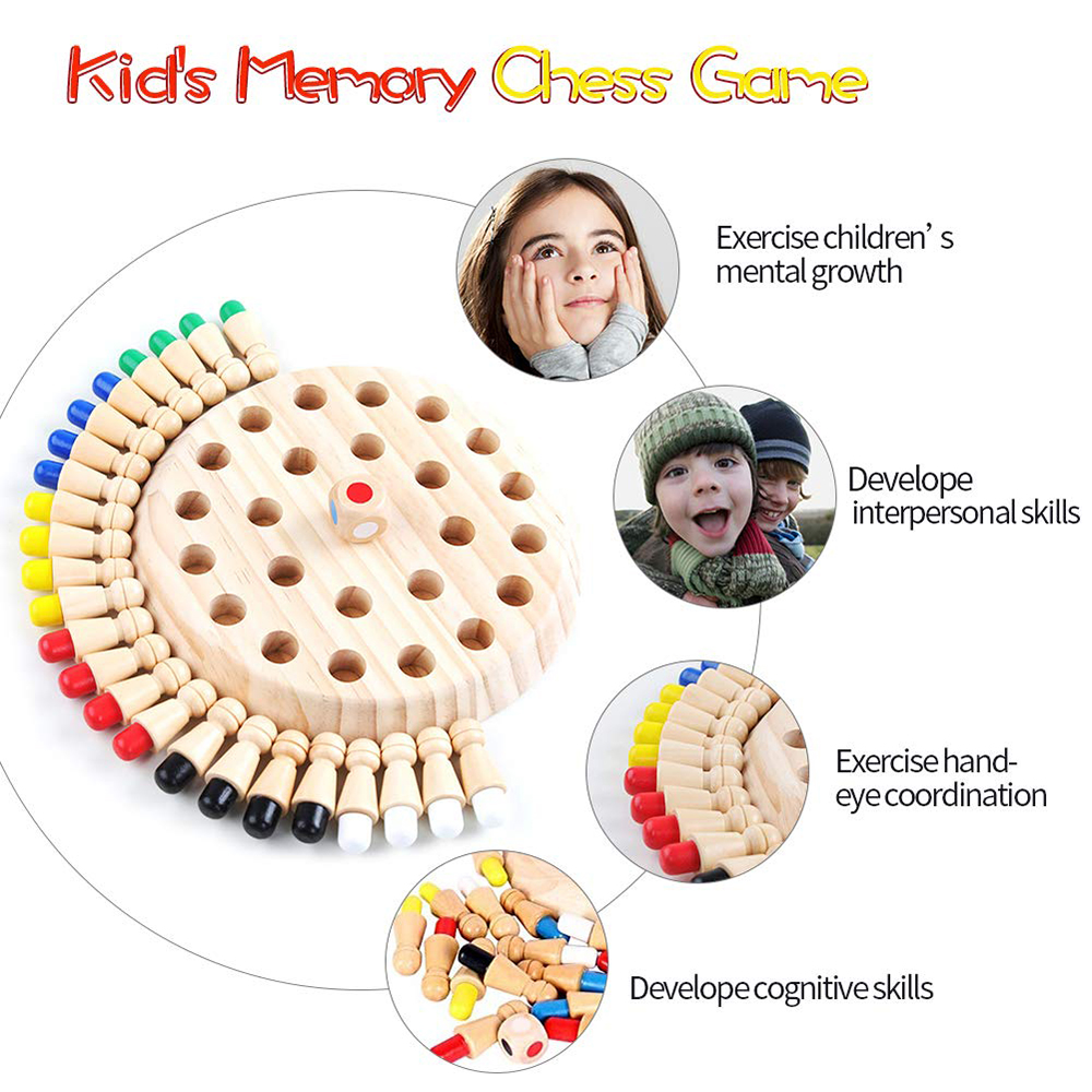 Wooden Memory Chess Board Color Memory Matching Brain Teasers Game Learning Activities Educational Montessori Toys for Kids Gift