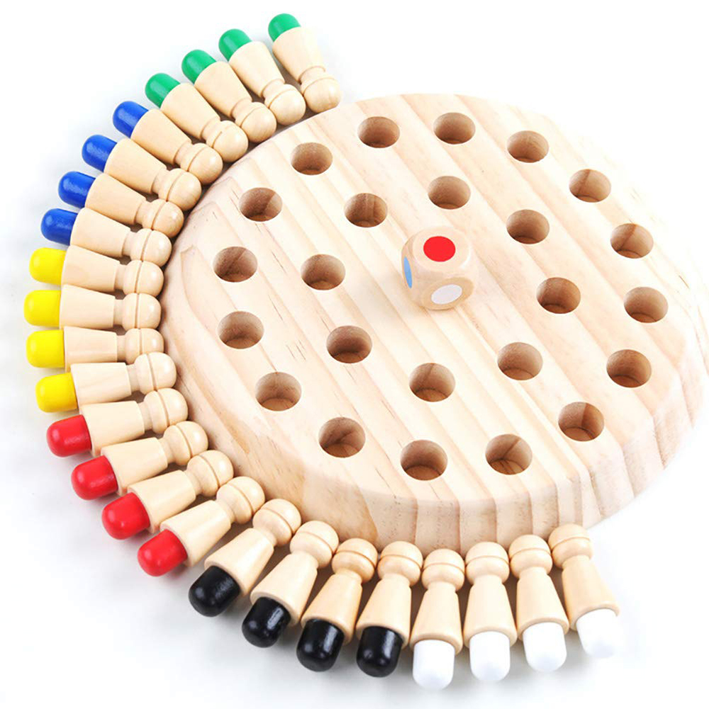 Wooden Memory Chess Board Color Memory Matching Brain Teasers Game Learning Activities Educational Montessori Toys for Kids Gift