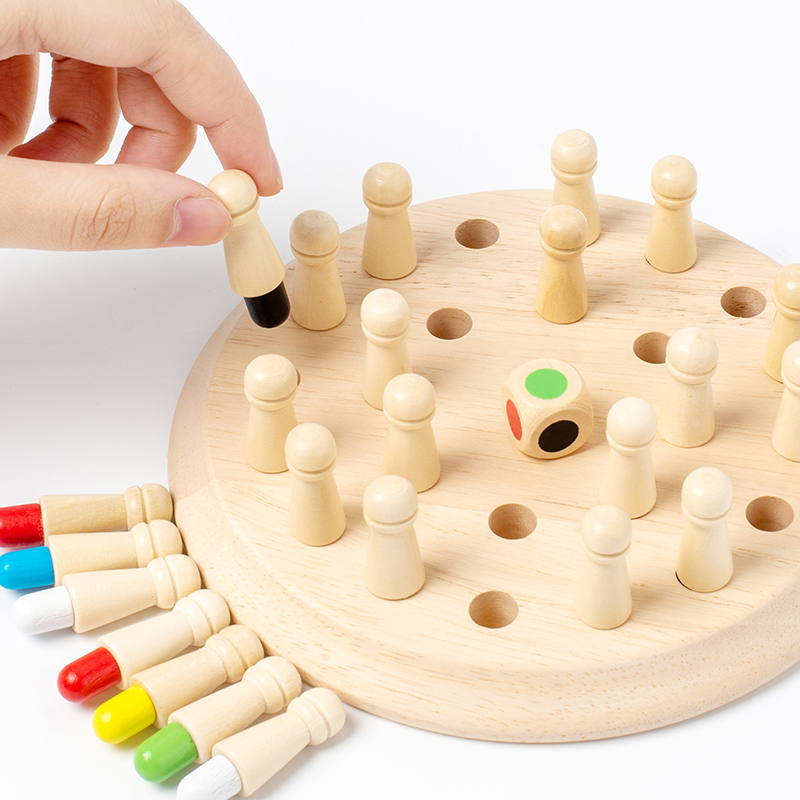 Wooden Memory Chess Board Color Memory Matching Brain Teasers Game Learning Activities Educational Montessori Toys for Kids Gift