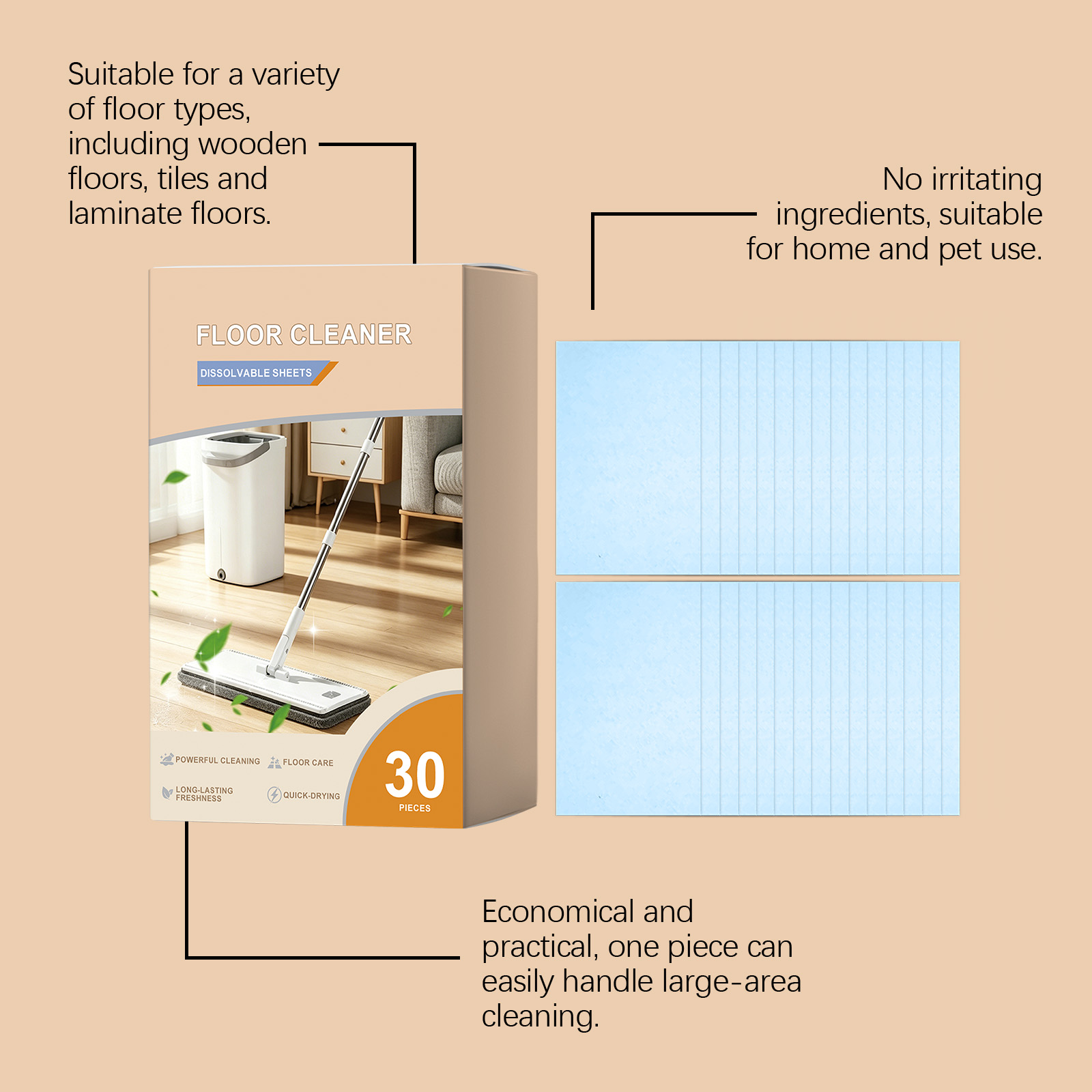 Floor Cleaning Tablets Daily Remove Ground Dirt Stains Polish Bright Multi Function Household Ground Surfaces