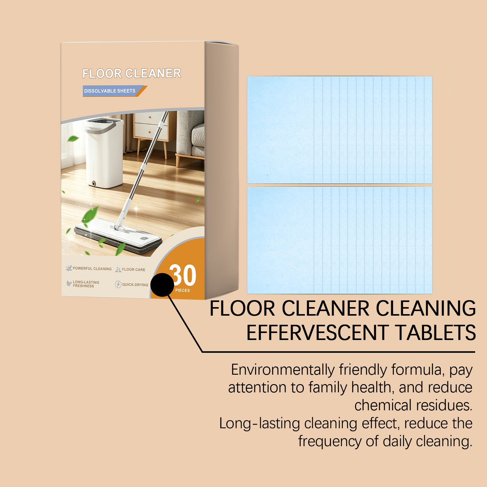 Floor Cleaning Tablets Daily Remove Ground Dirt Stains Polish Bright Multi Function Household Ground Surfaces