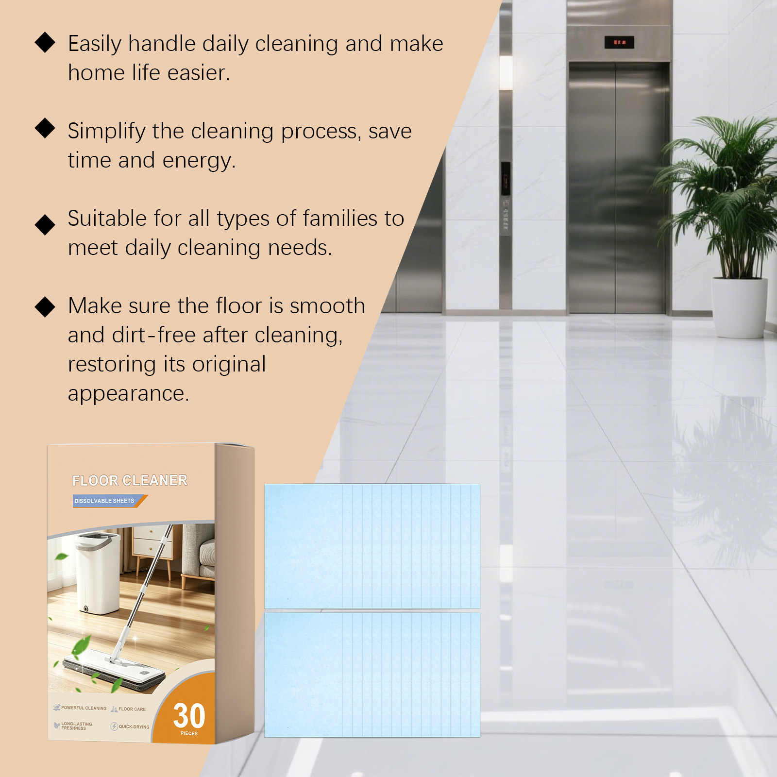 Floor Cleaning Tablets Daily Remove Ground Dirt Stains Polish Bright Multi Function Household Ground Surfaces