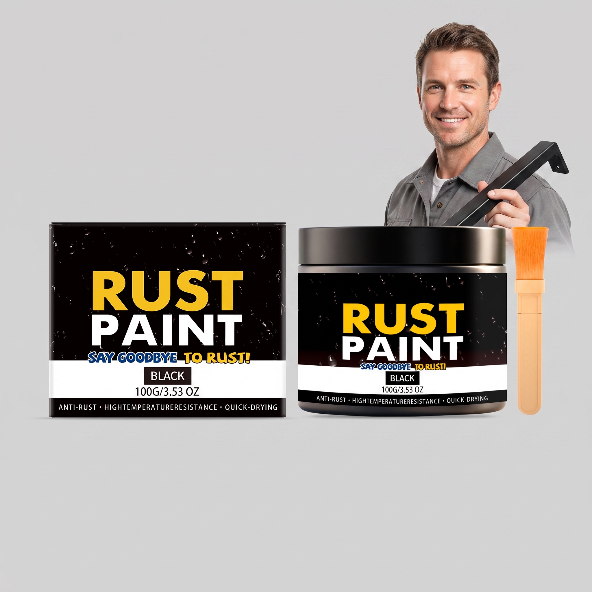 Black Rust Remover Paint Solid Black Coverage Weather Resistant Stable Dual Technique Slow New Rust Multi Metal Outdoor Applicable