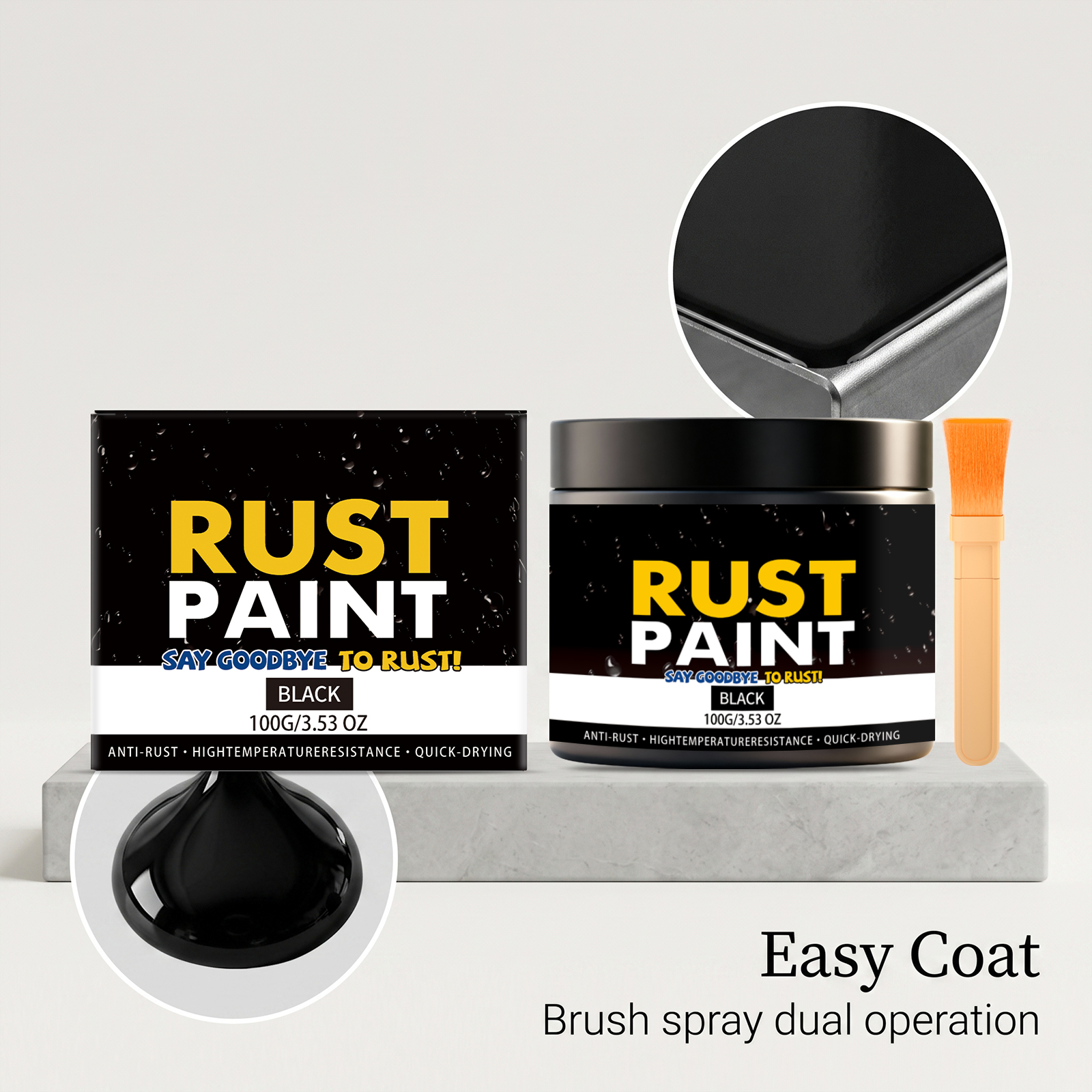 Black Rust Remover Paint Solid Black Coverage Weather Resistant Stable Dual Technique Slow New Rust Multi Metal Outdoor Applicable
