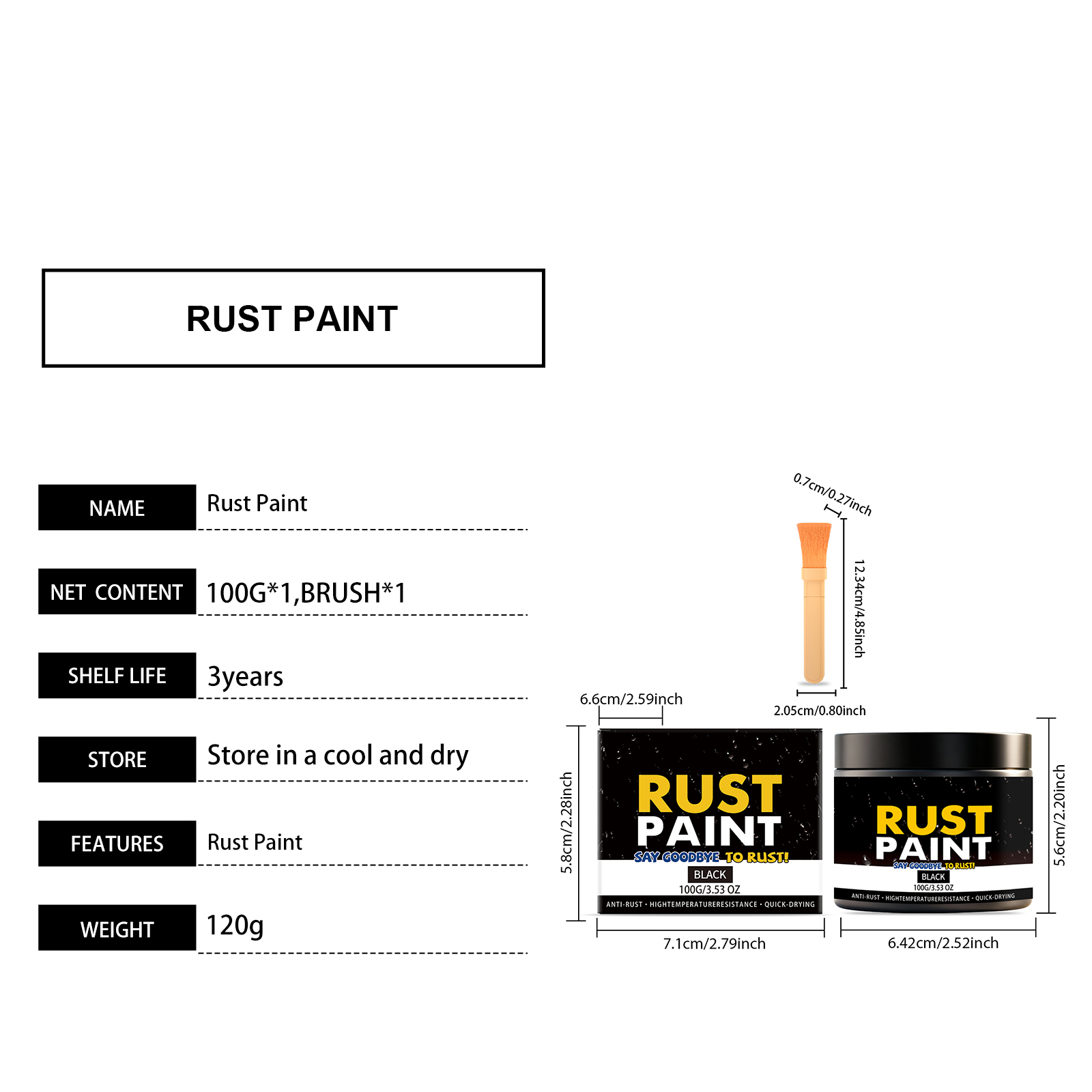 Black Rust Remover Paint Solid Black Coverage Weather Resistant Stable Dual Technique Slow New Rust Multi Metal Outdoor Applicable