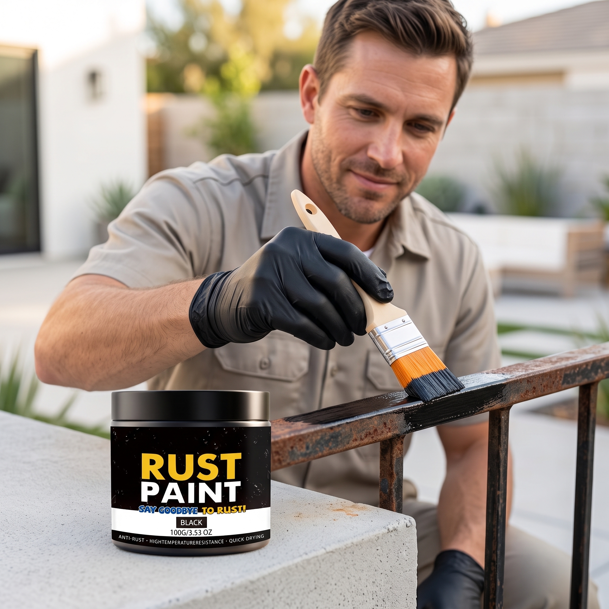 Black Rust Remover Paint Solid Black Coverage Weather Resistant Stable Dual Technique Slow New Rust Multi Metal Outdoor Applicable