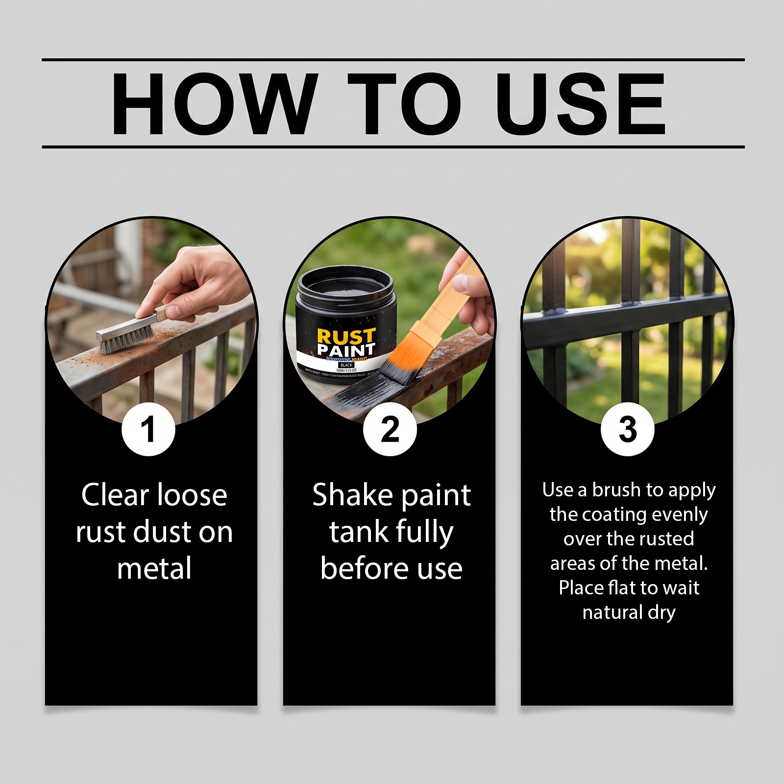 Black Rust Remover Paint Solid Black Coverage Weather Resistant Stable Dual Technique Slow New Rust Multi Metal Outdoor Applicable