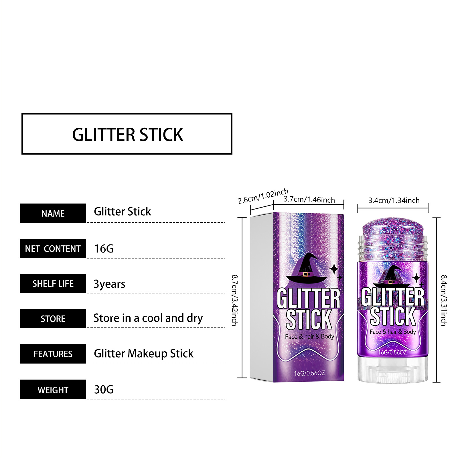 (Blue) Glitter Makeup Stick Daily Portable Silky Pigment Shimmer Natural For Body And Facial Skin