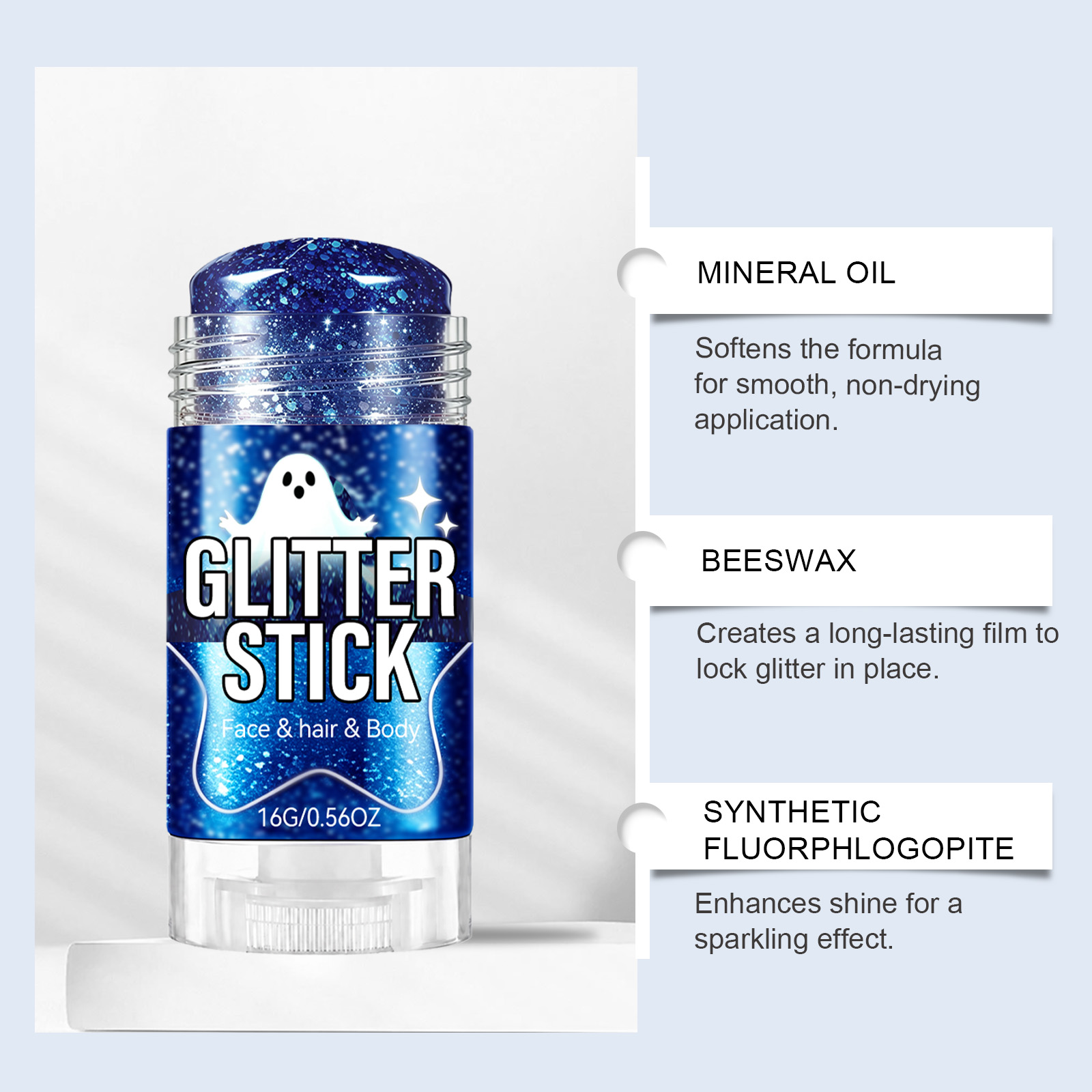 (Blue) Glitter Makeup Stick Daily Portable Silky Pigment Shimmer Natural For Body And Facial Skin