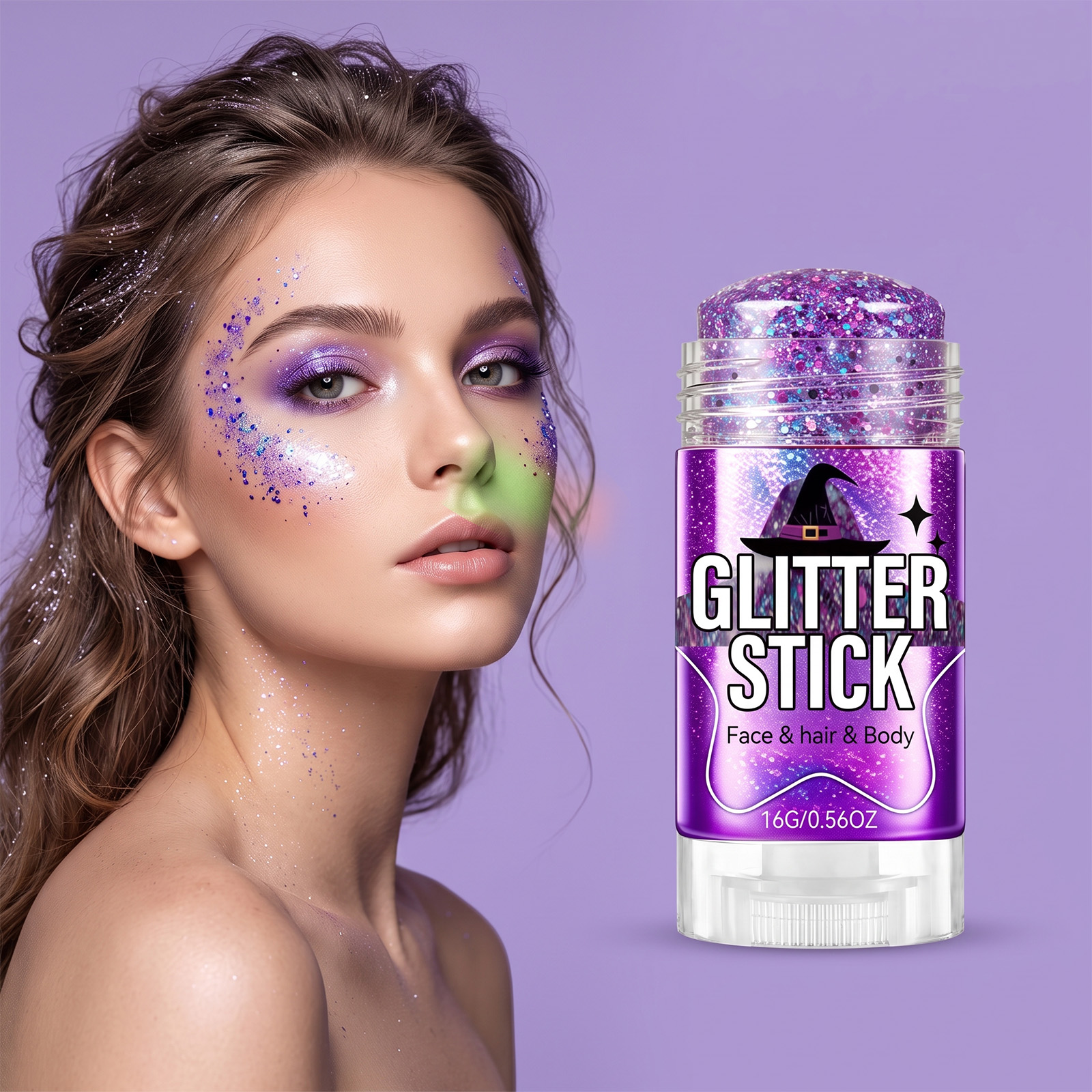 (Blue) Glitter Makeup Stick Daily Portable Silky Pigment Shimmer Natural For Body And Facial Skin