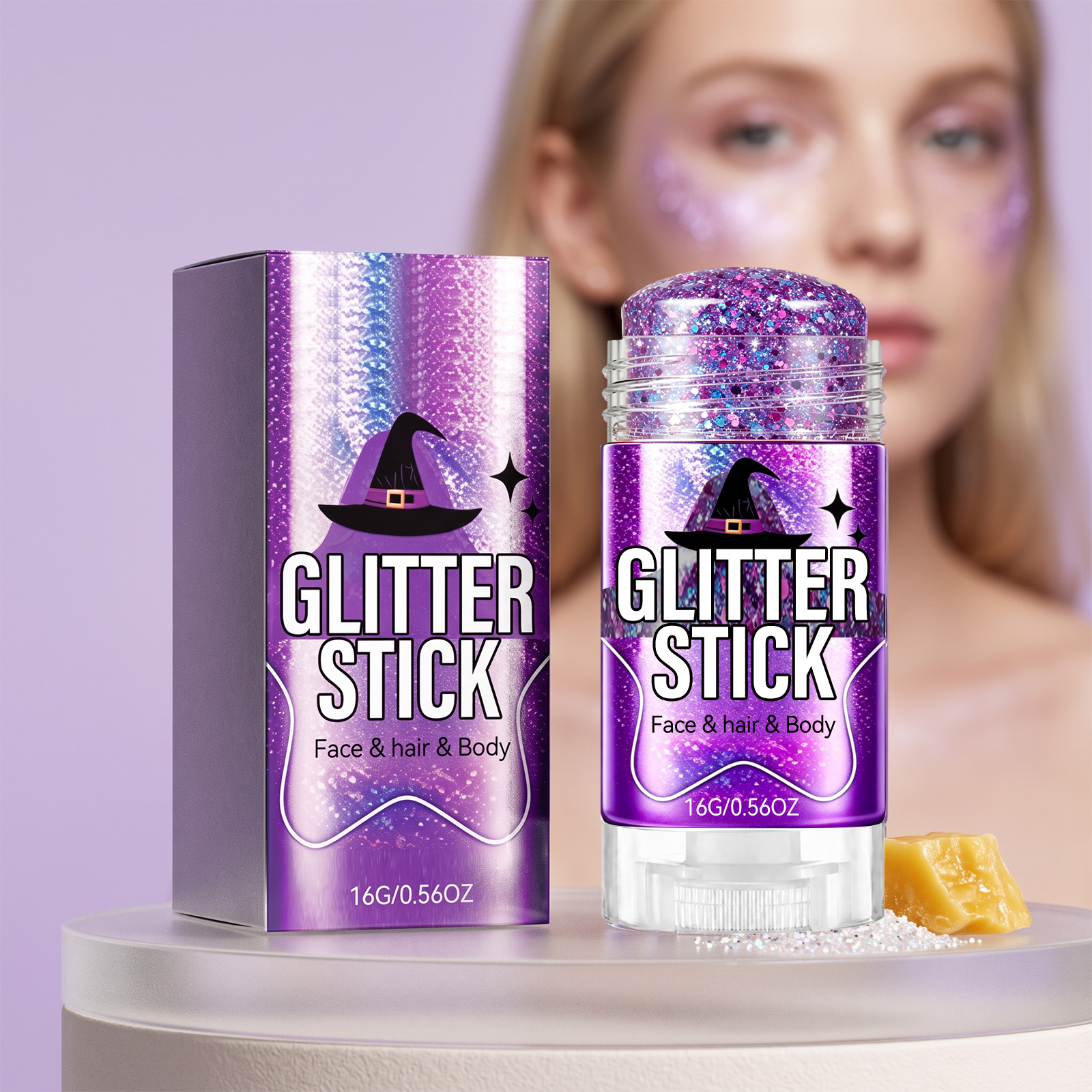 (Blue) Glitter Makeup Stick Daily Portable Silky Pigment Shimmer Natural For Body And Facial Skin