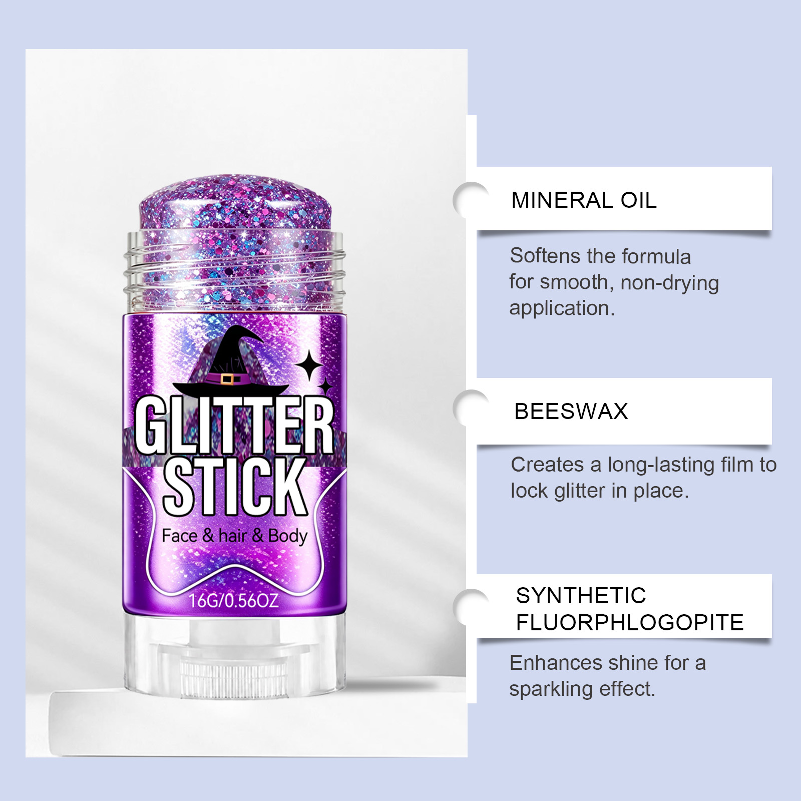 (Blue) Glitter Makeup Stick Daily Portable Silky Pigment Shimmer Natural For Body And Facial Skin