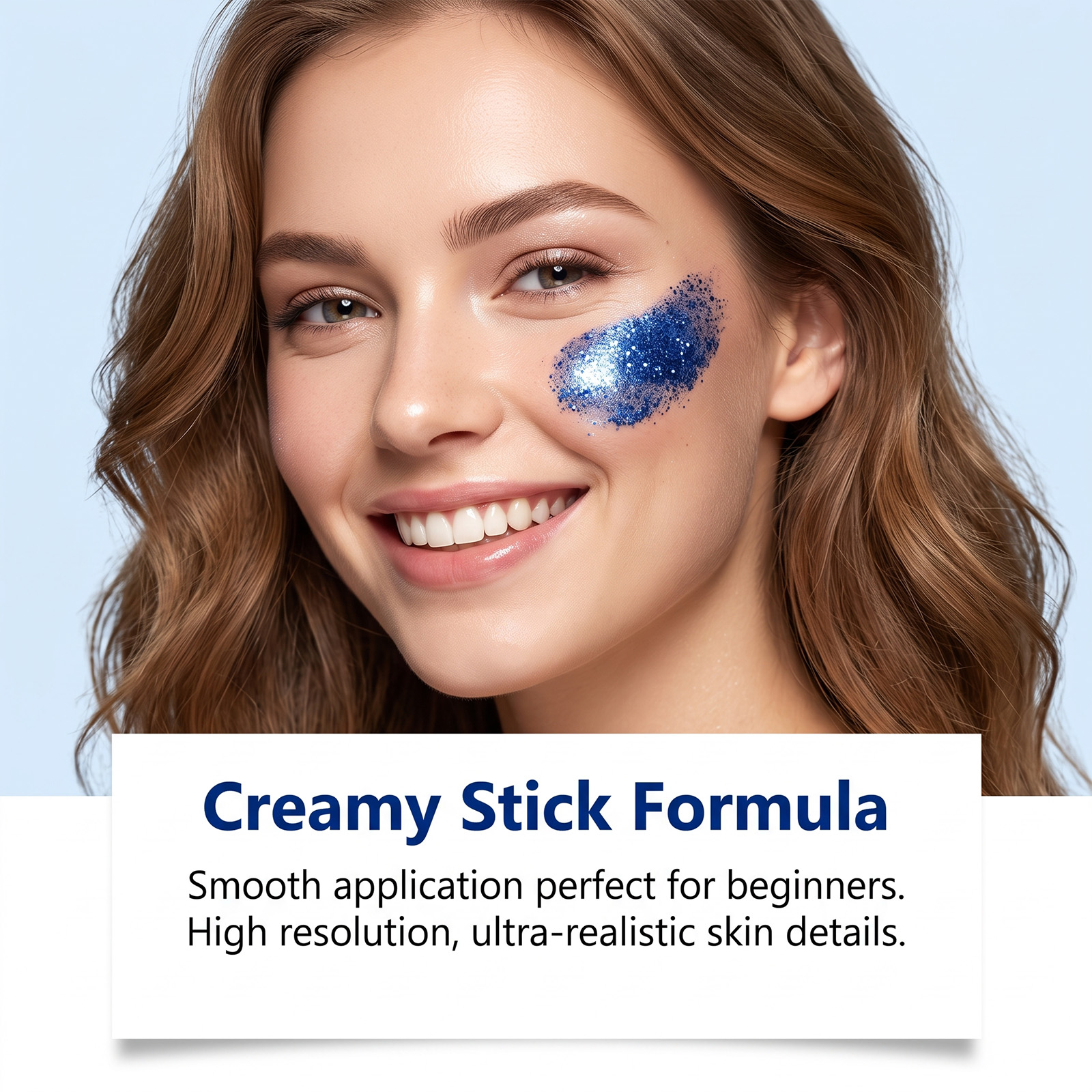 (Blue) Glitter Makeup Stick Daily Portable Silky Pigment Shimmer Natural For Body And Facial Skin