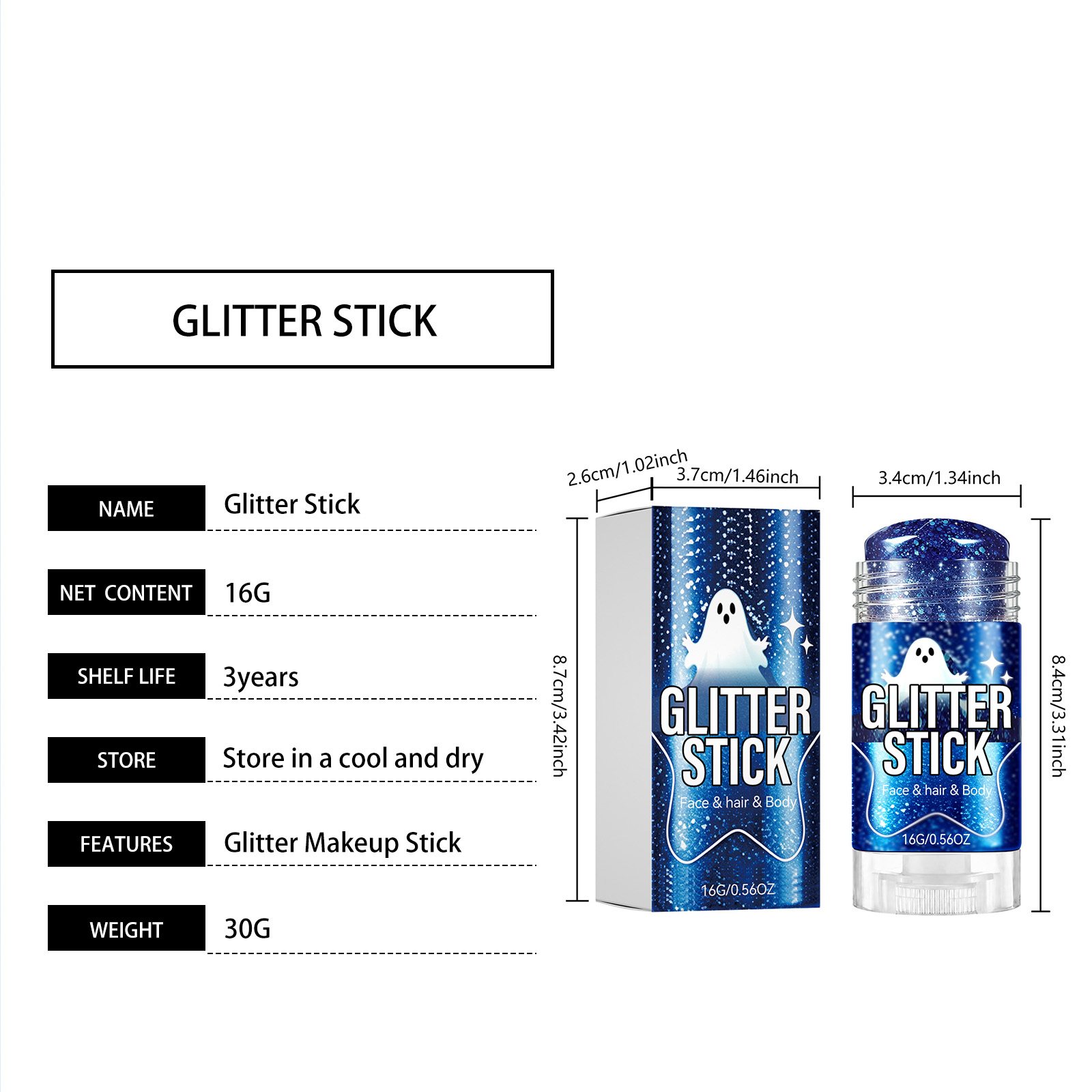 (Blue) Glitter Makeup Stick Daily Portable Silky Pigment Shimmer Natural For Body And Facial Skin