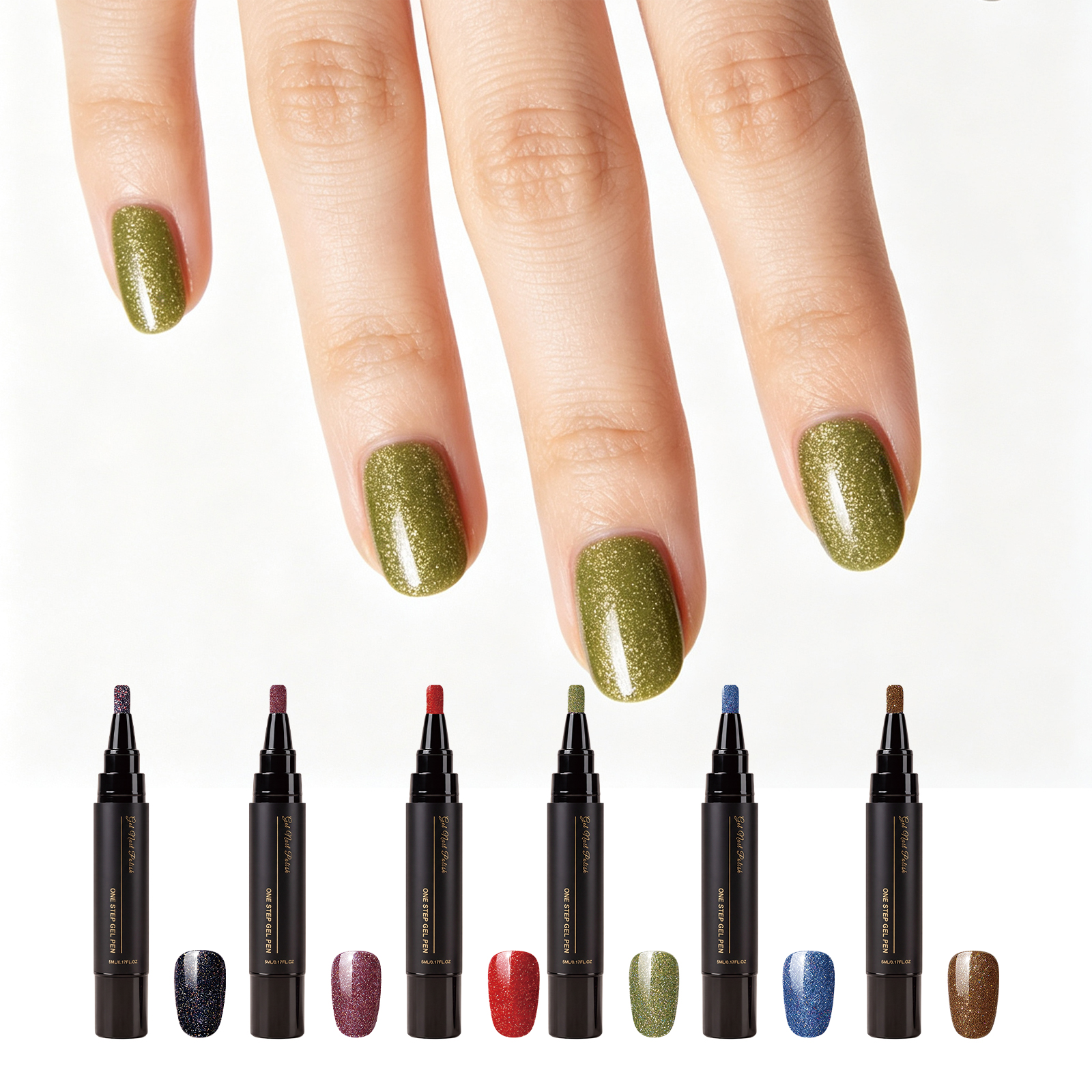 (Pearlescent Green) One Step Gel Nail Pen Bright Color Long Lasting Pigment Easy Operation Portable Design Daily Home Manicure