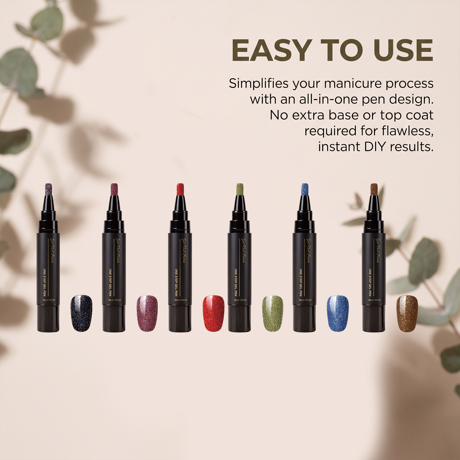(Pearlescent Green) One Step Gel Nail Pen Bright Color Long Lasting Pigment Easy Operation Portable Design Daily Home Manicure