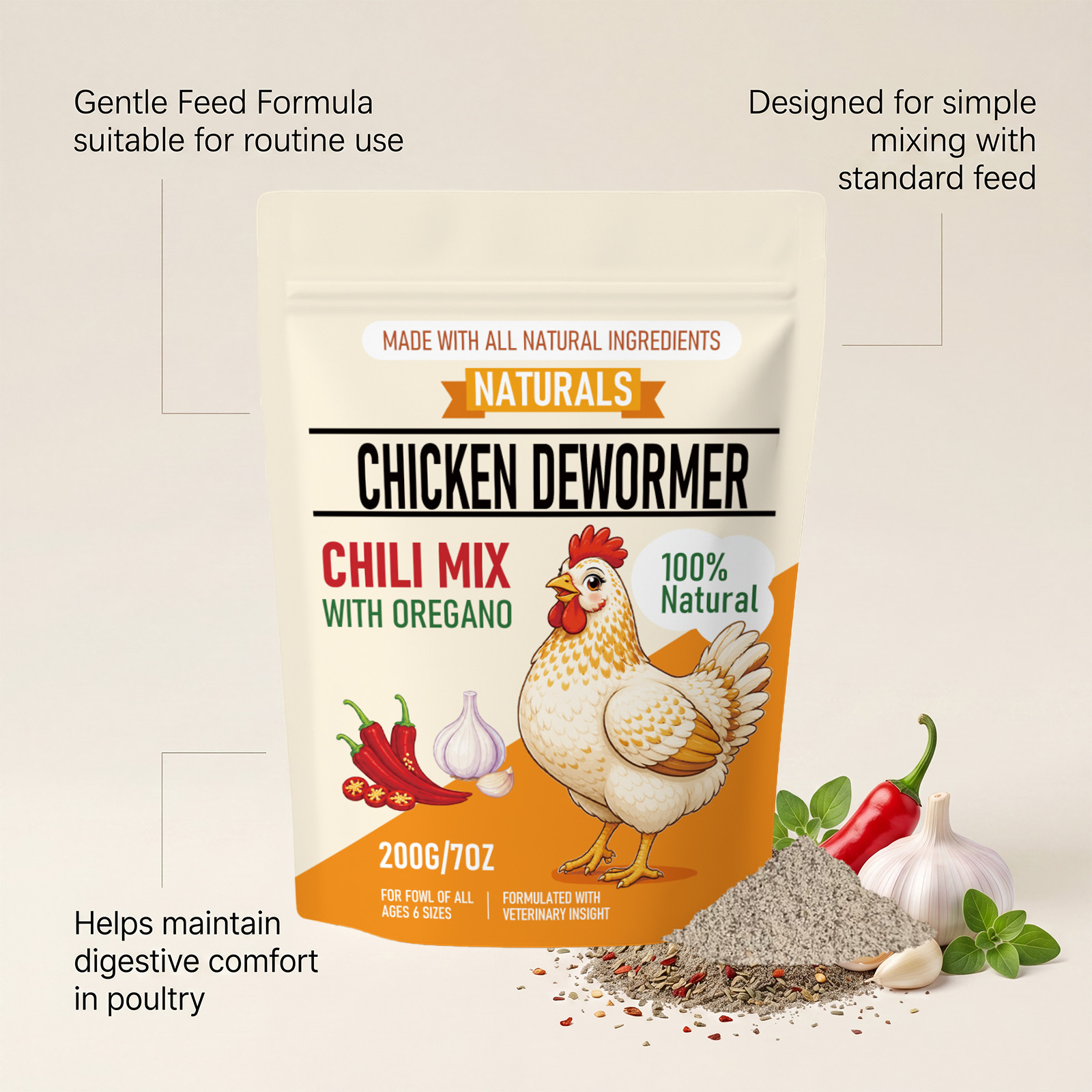 Poultry Nutrient Powder Digestion Care Intestine Balance Nutrition Healthy Daily Feeding Supplement For Livestock All Breeds