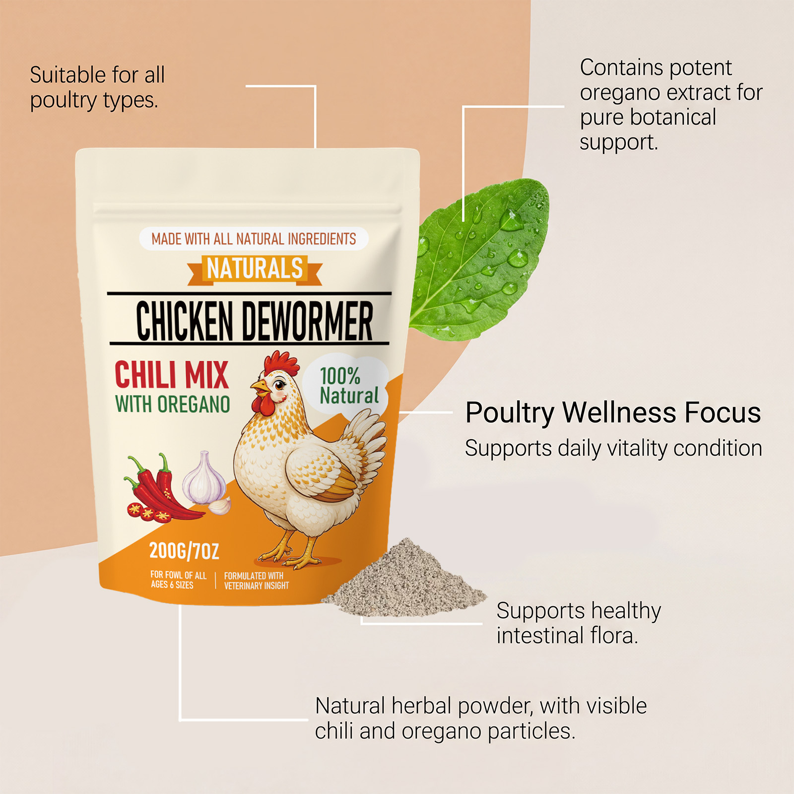 Poultry Nutrient Powder Digestion Care Intestine Balance Nutrition Healthy Daily Feeding Supplement For Livestock All Breeds