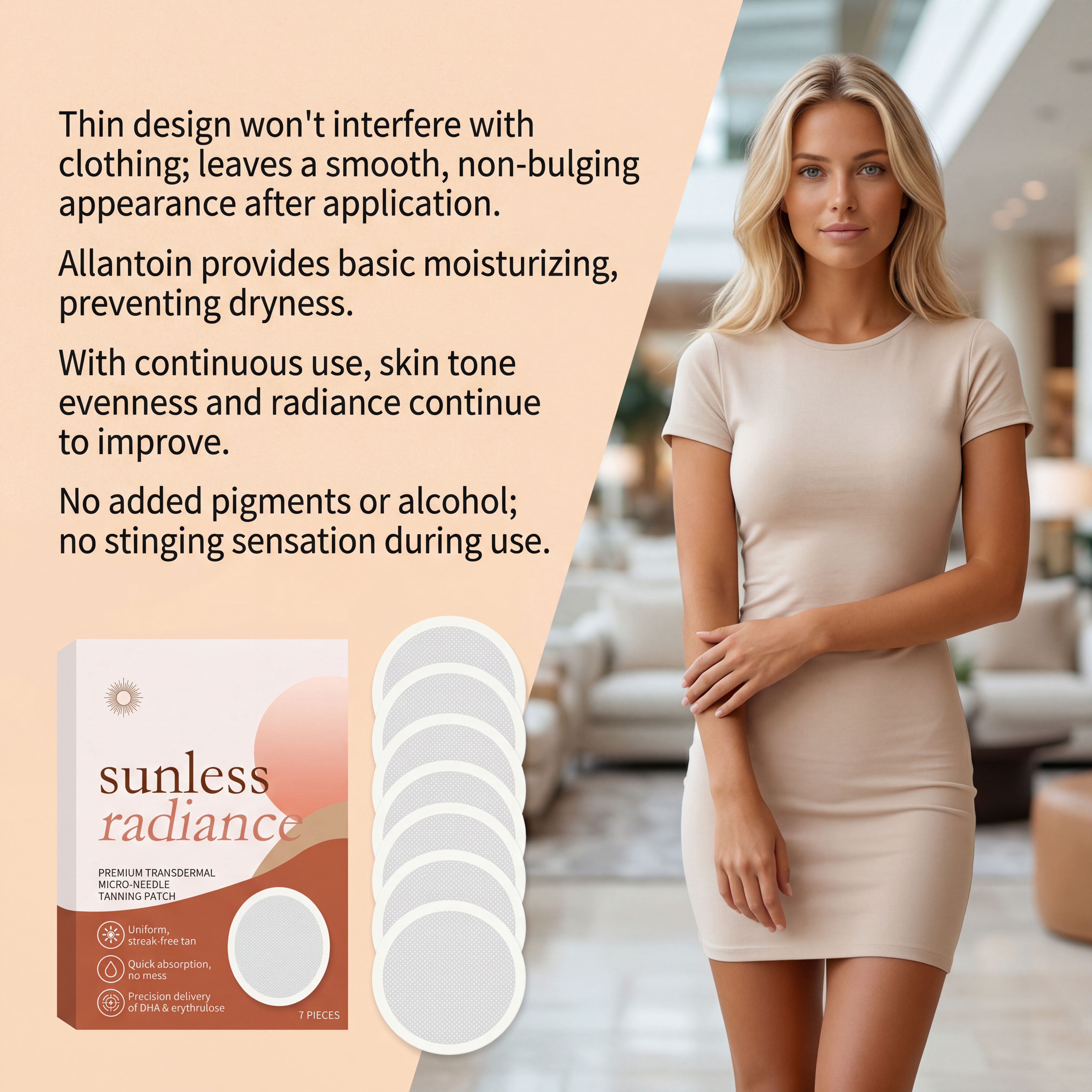 Sunless Tanning Transdermal Microneedle Patch Delivers Bronze Shade Hourly Coloring Allantoin Moisturizing Skin Sticker