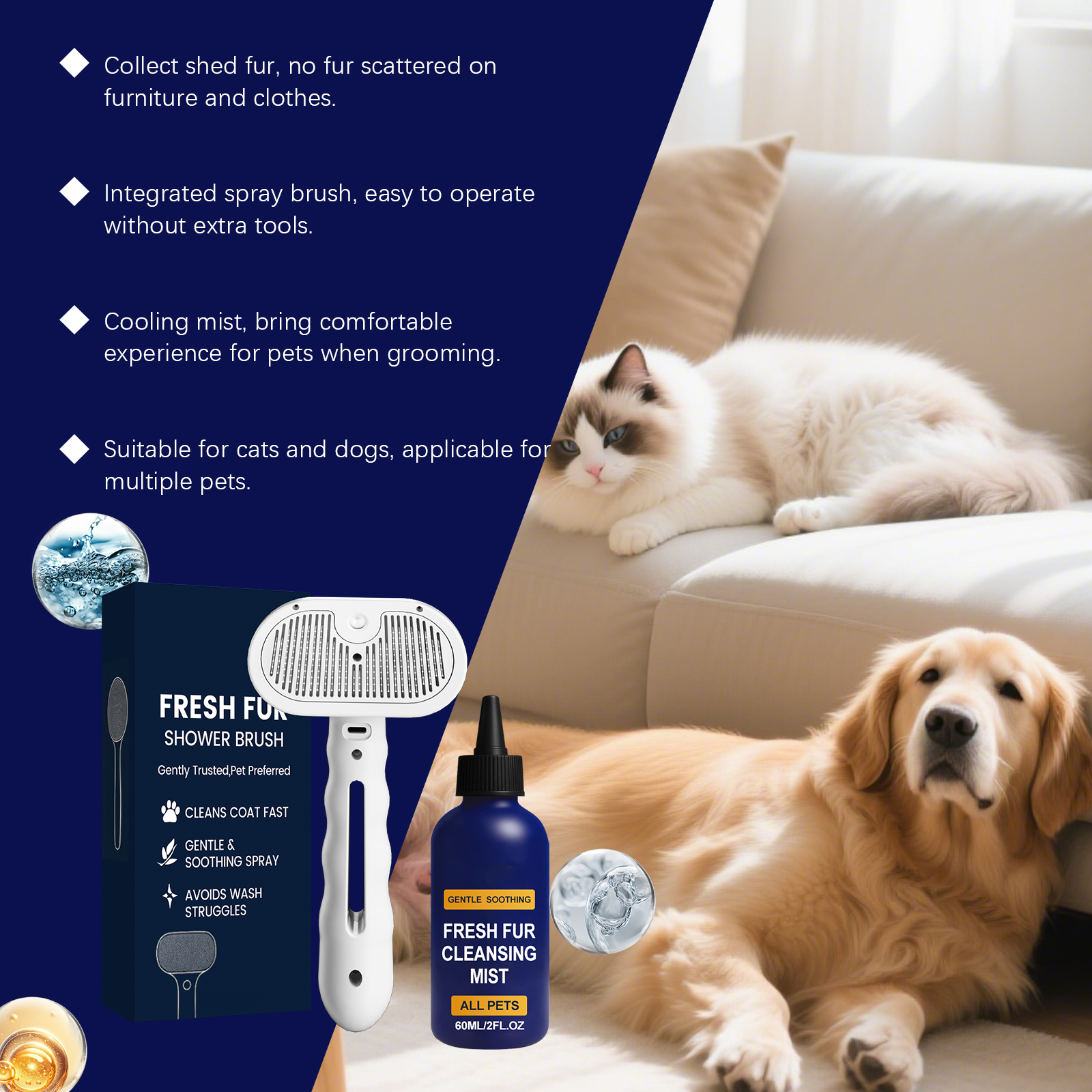 Pet Hair Cleaning Spray Set Soften Fur Untangle Knot Fluffy Smooth Daily Care Dog Cat