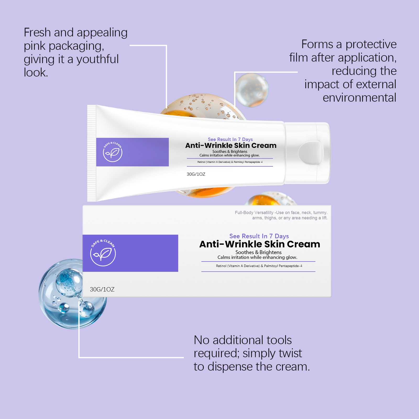 Retinol Moisturizer Cream Mild Ingredients Nourish Hydrate Soft Smooth Skin Bright Daily Facial Care