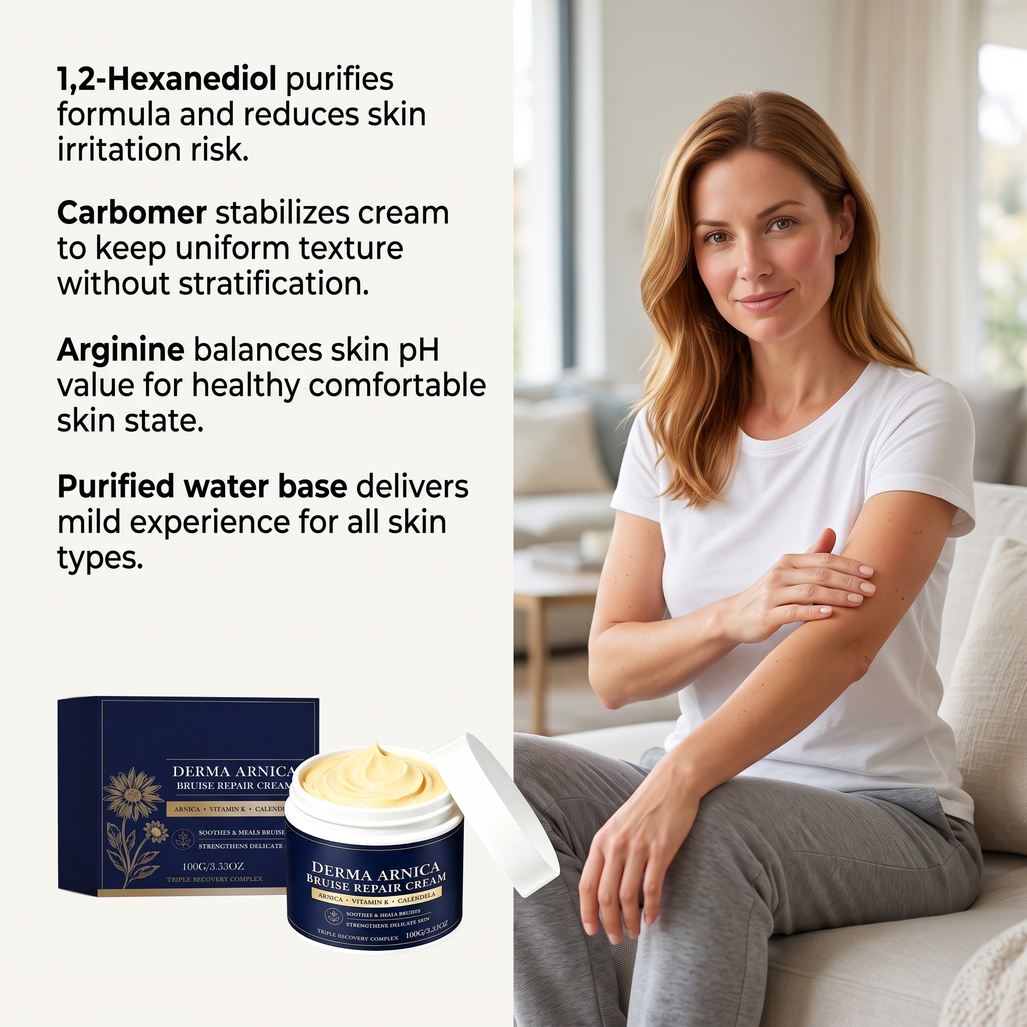 Skin Care Emollient Cream Mild Low Irritation Dense Absorbable Multi Skin Applicable Body Care