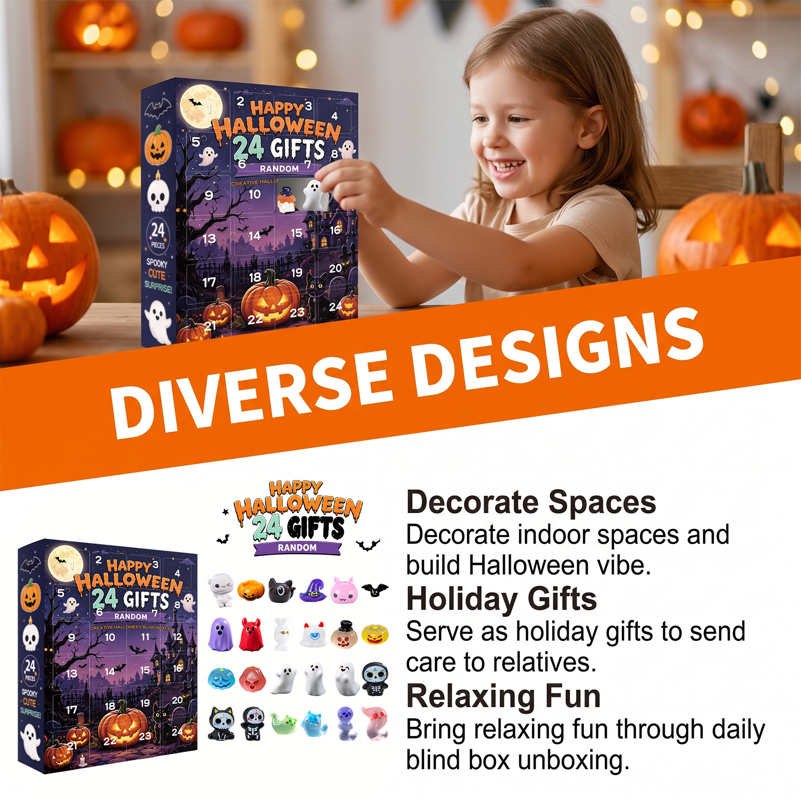 Eeljoy Assorted Halloween Ornament Blind Box Twenty Four Grid Countdown Various Shapes Decoration Gift